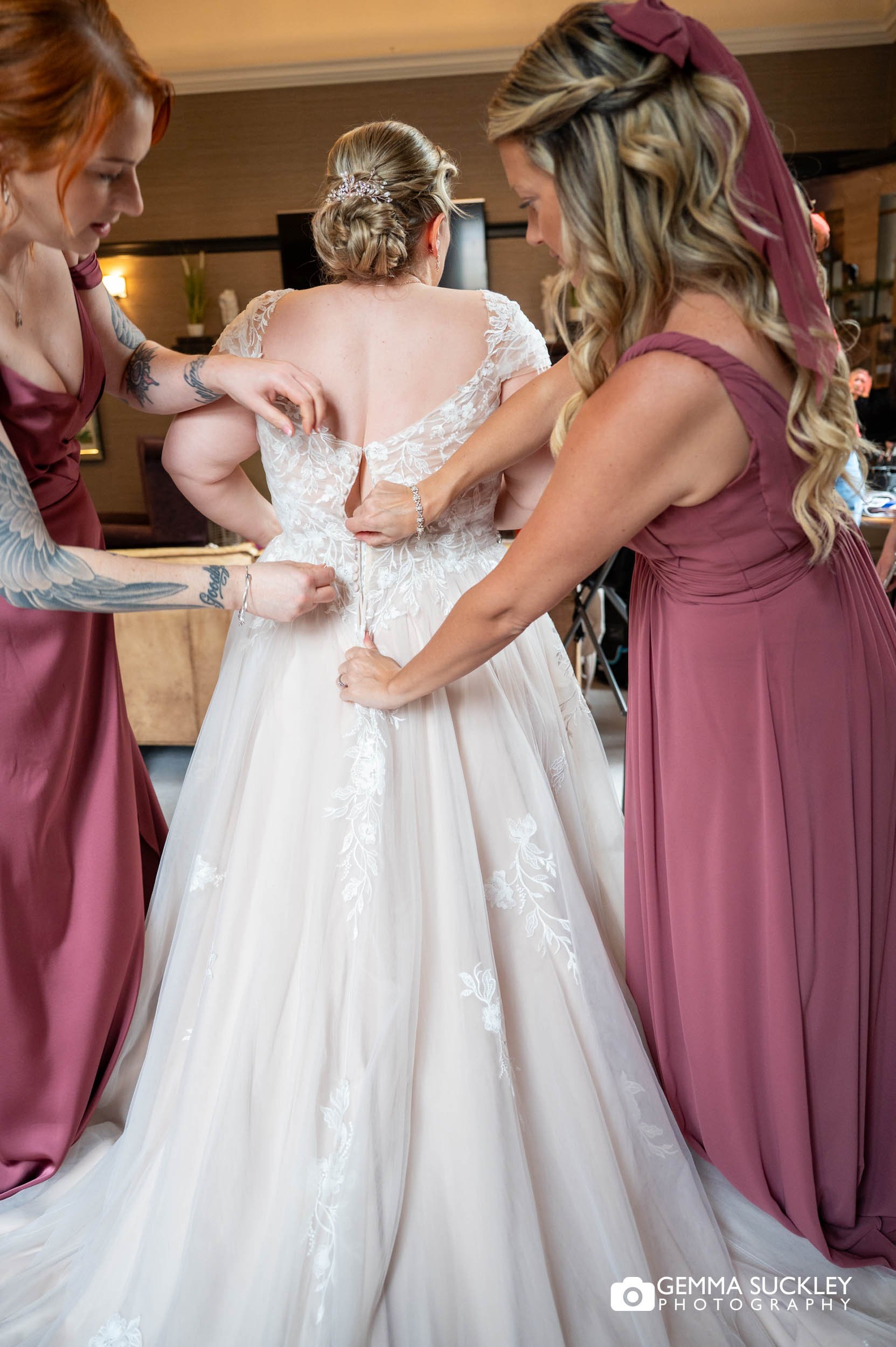 wedding dress detail at the falcon manor