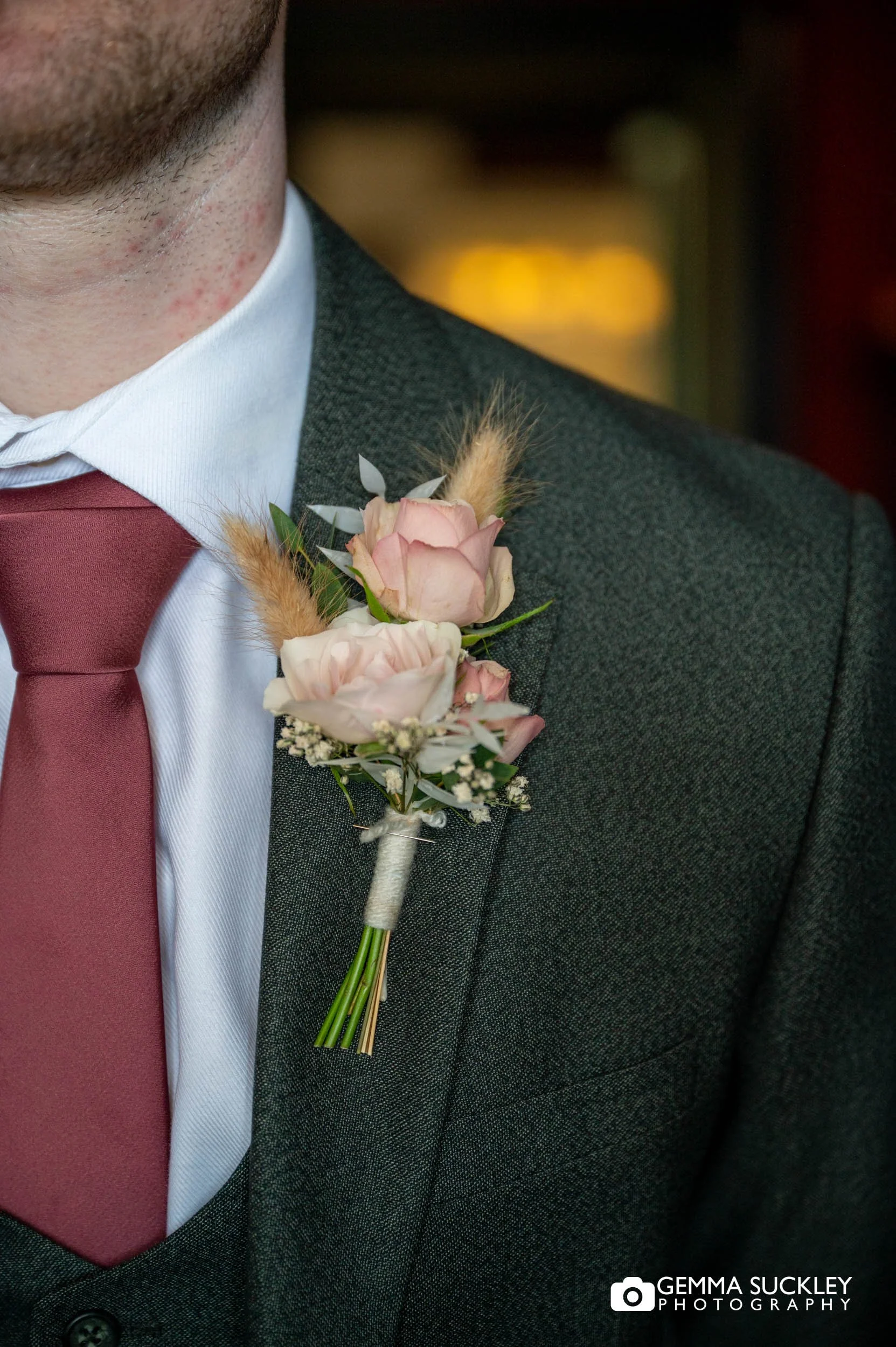 button hole details at Falcon Manor winter wedding