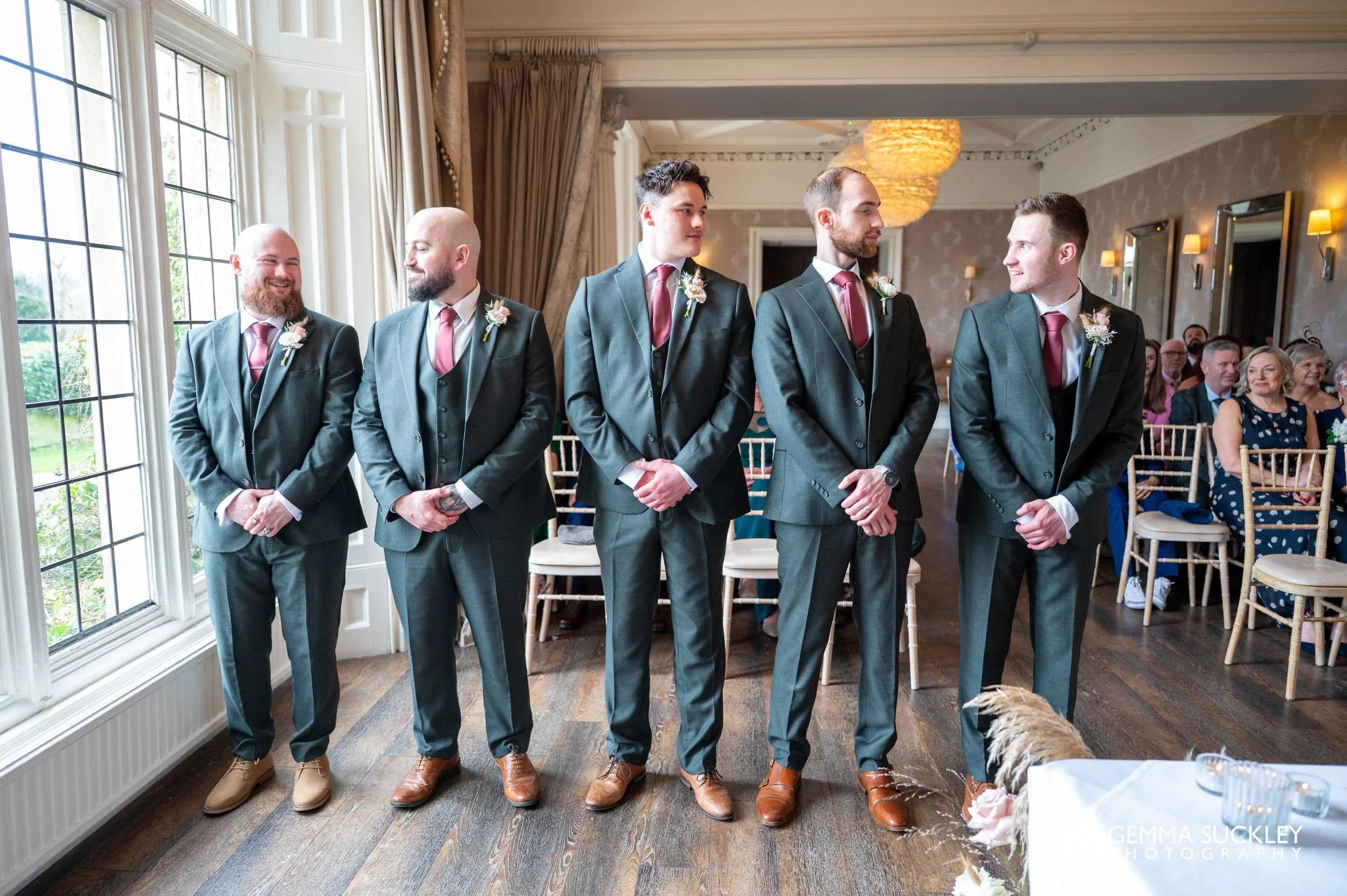 groomsmen at the Wedding ceremony inside Falcon Manor in Settle Yorkshire Dales