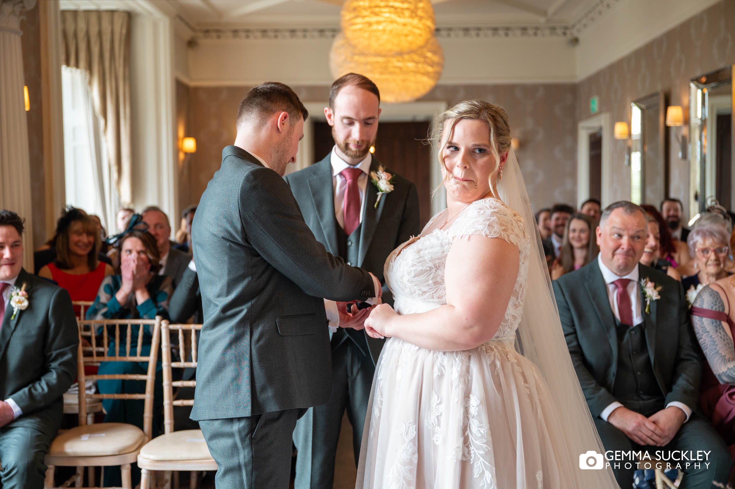 Wedding ceremony inside Falcon Manor in Settle Yorkshire Dales