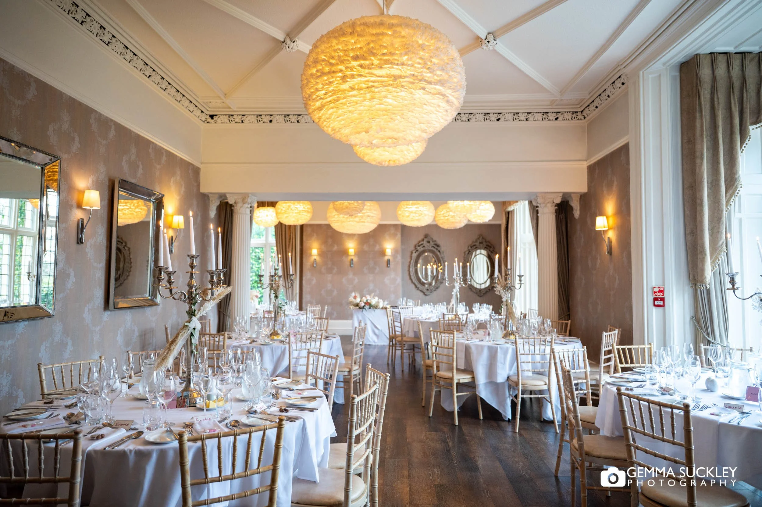 the wedding breakfast room at the falcon manor
