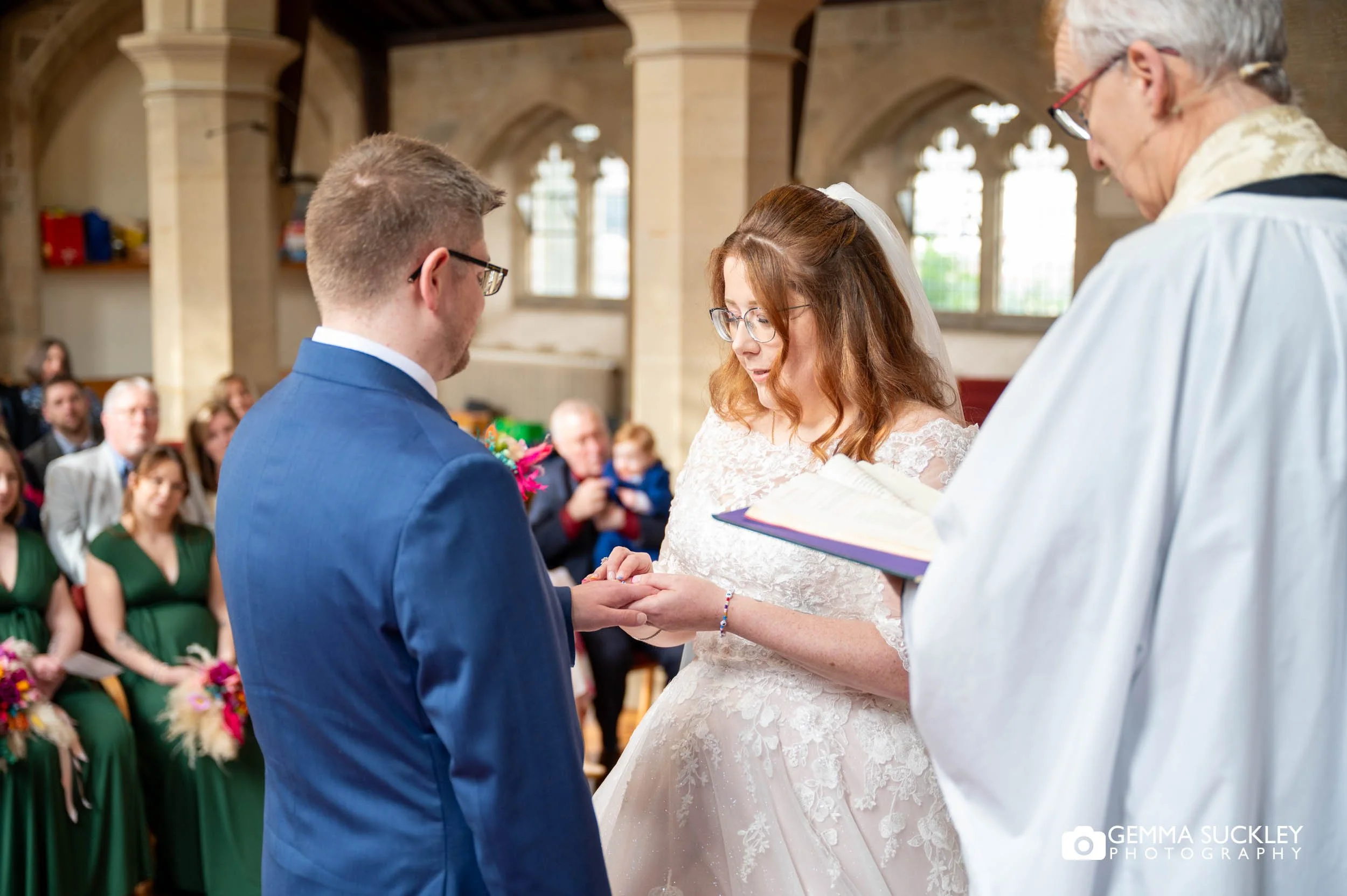 Exchanging vows during a church wedding ceremony