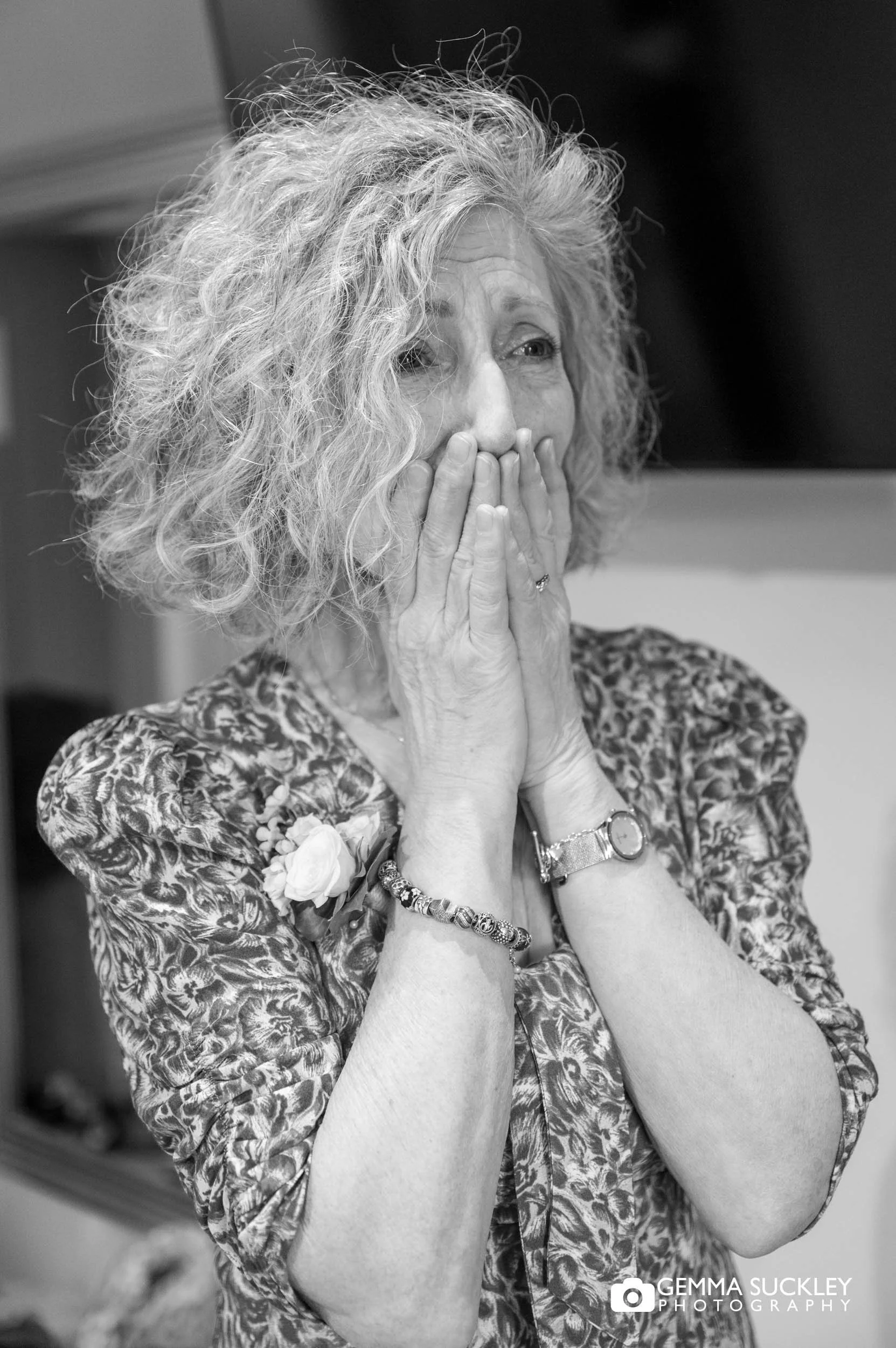 mother of the bride in shock her her daughter in her dress