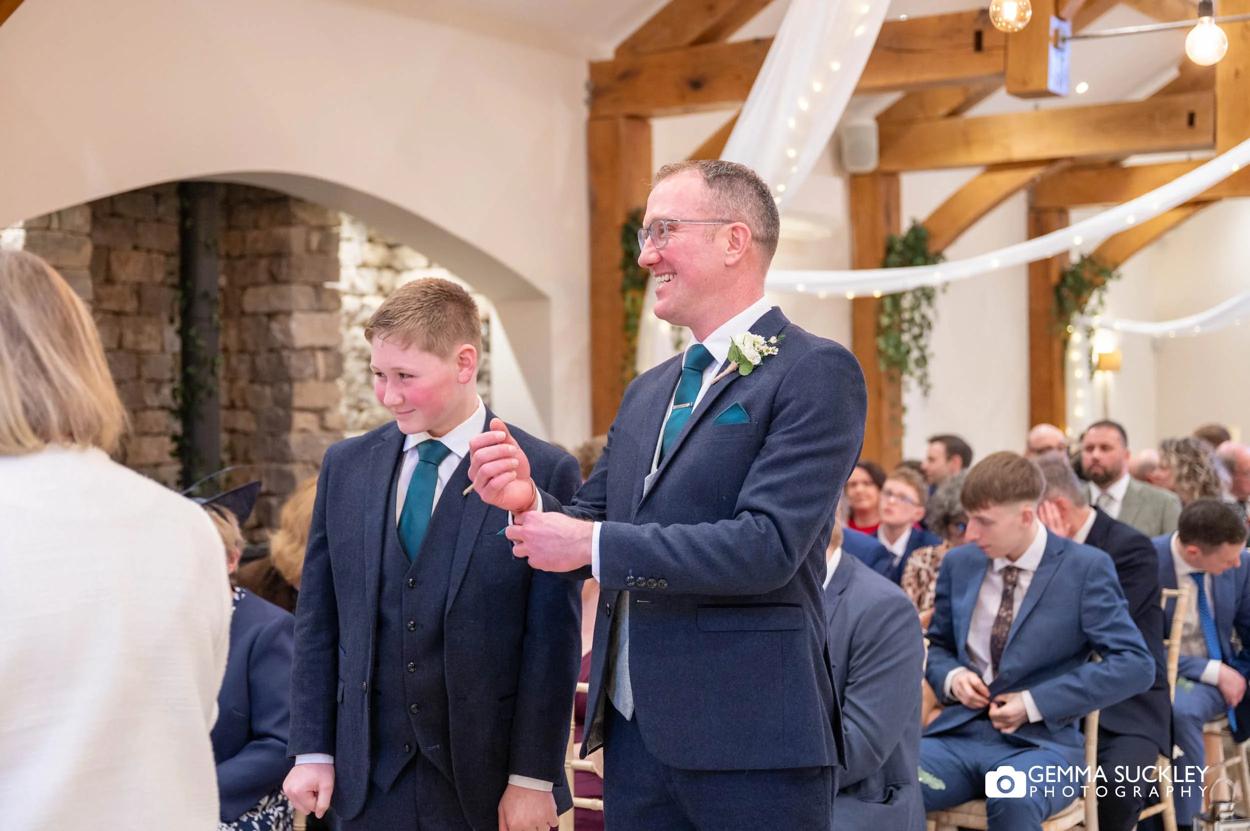 groom waiting down the aisle at The Gamekeeper’s Inn wedding ceremony