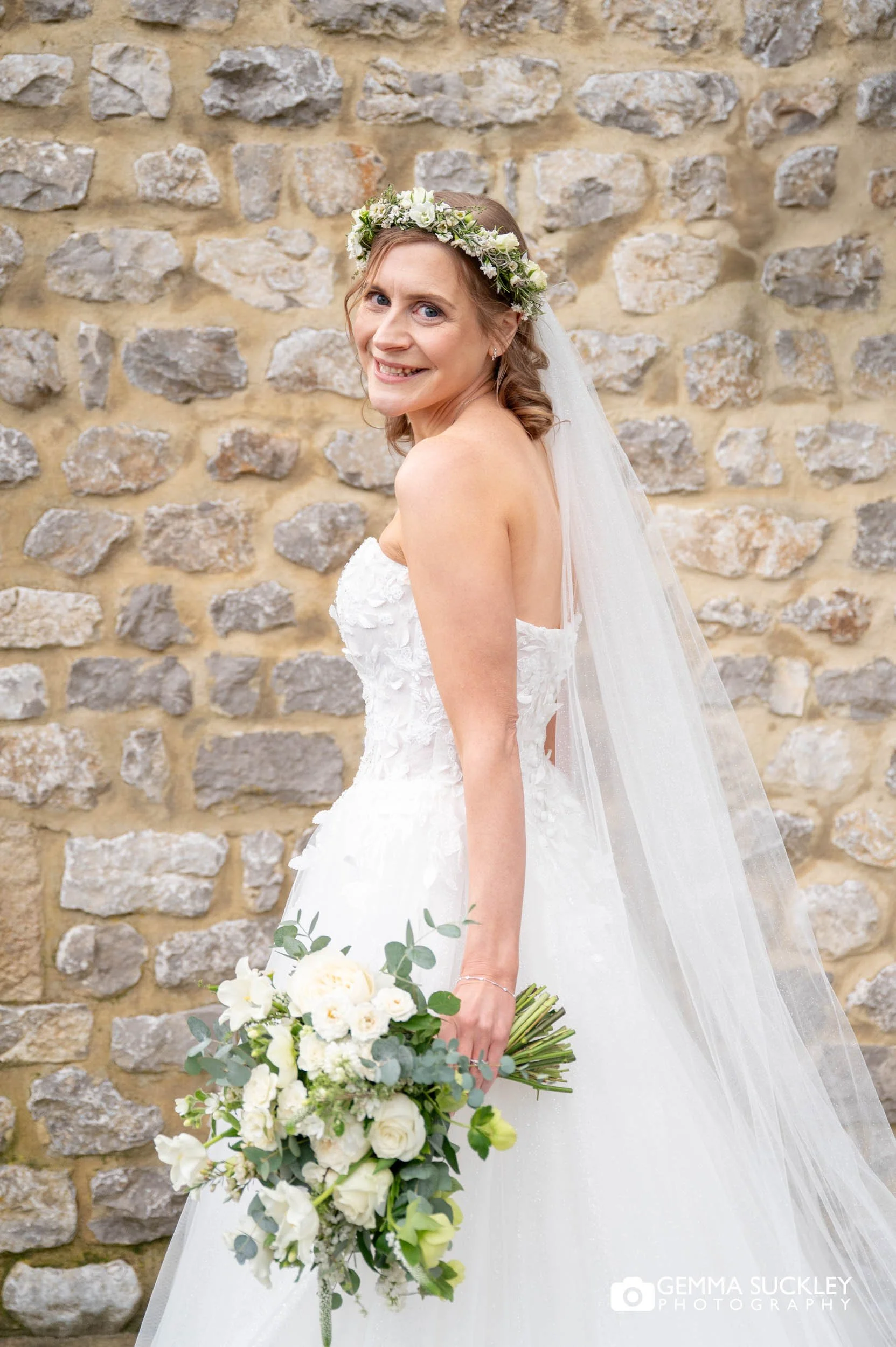 Bride in natural Yorkshire Dales wedding photography style