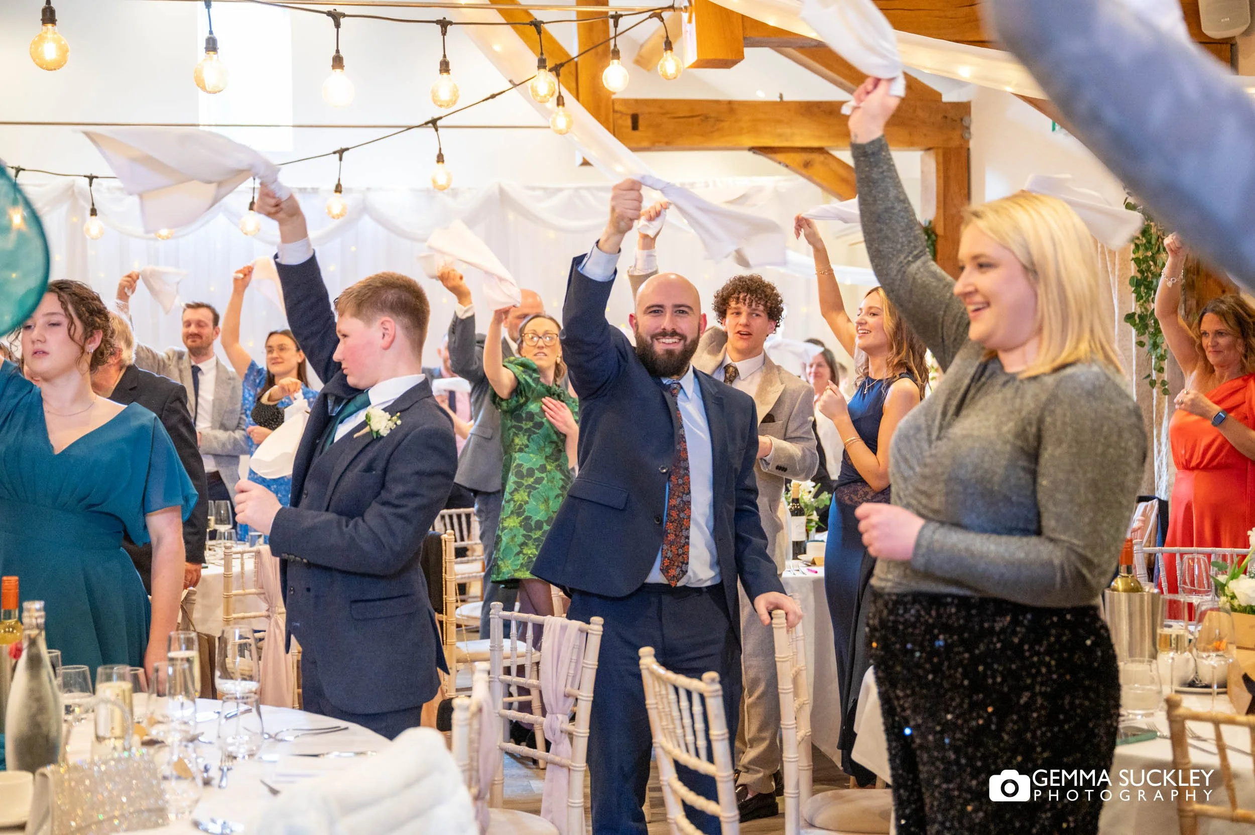 Wedding guests enjoying a laid-back Yorkshire Dales wedding reception