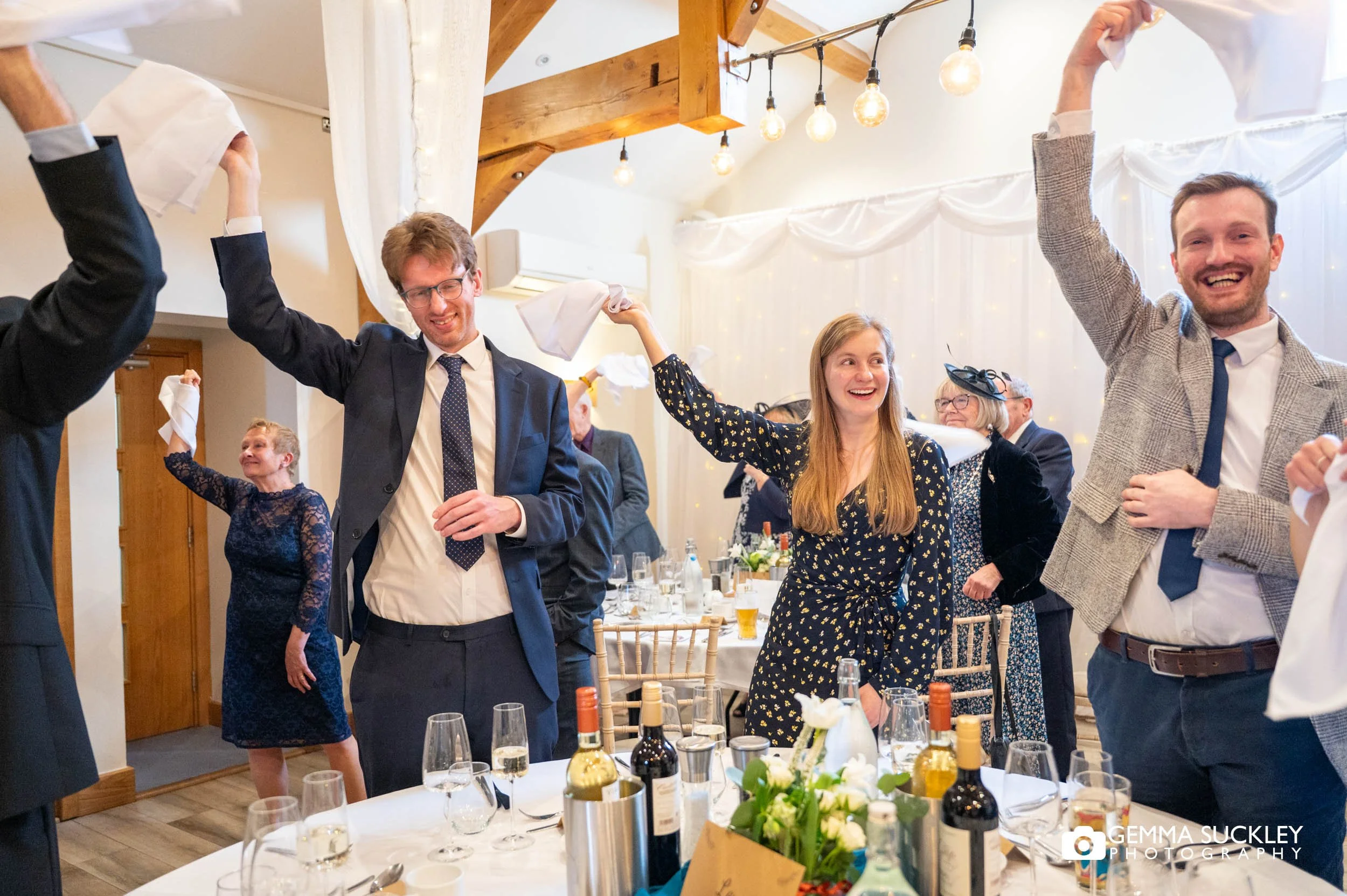 Wedding guests enjoying a laid-back Yorkshire Dales wedding reception