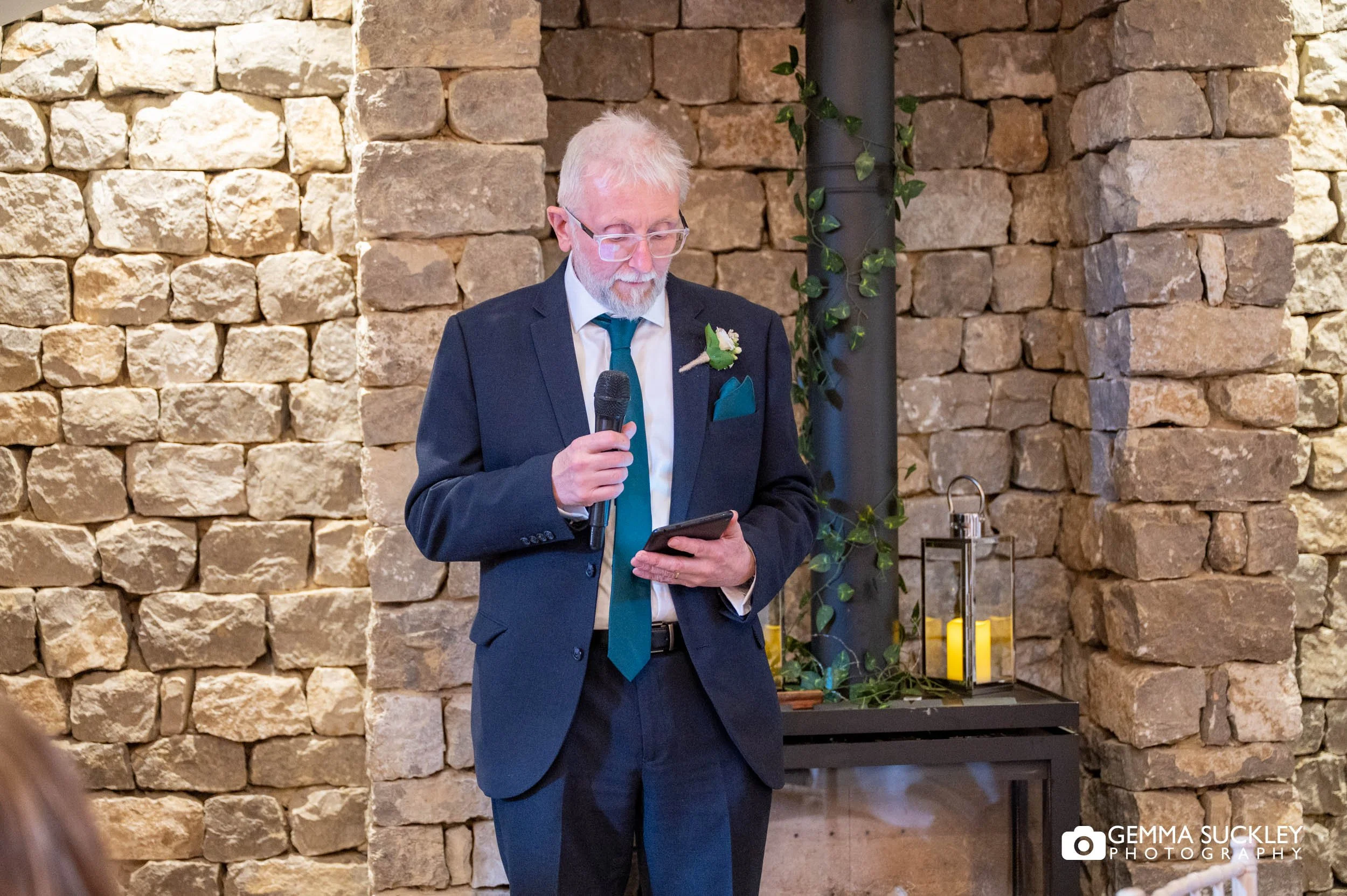 father of the bride making his speech at the gamekeeper's inn wedding