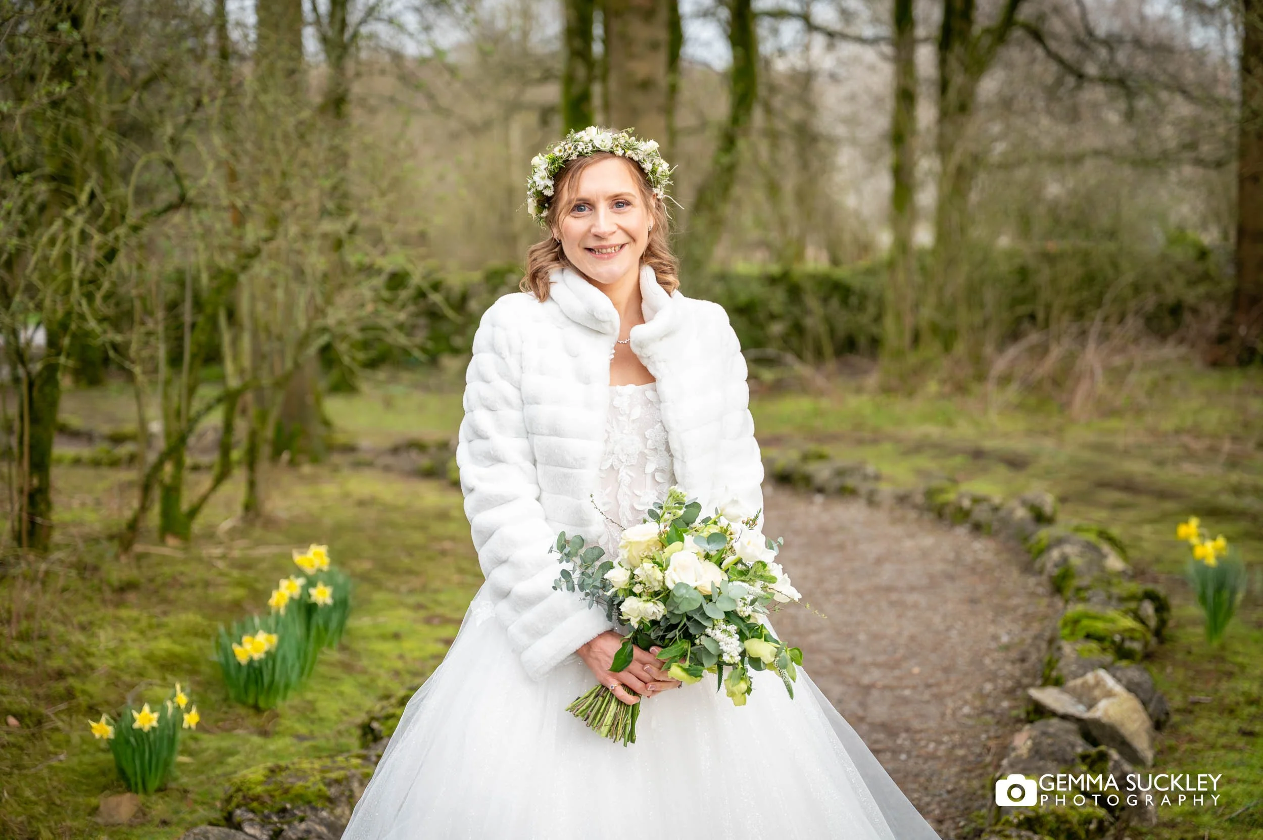 bride portraits in the woodland at The Gamekeeper’s Inn wedding