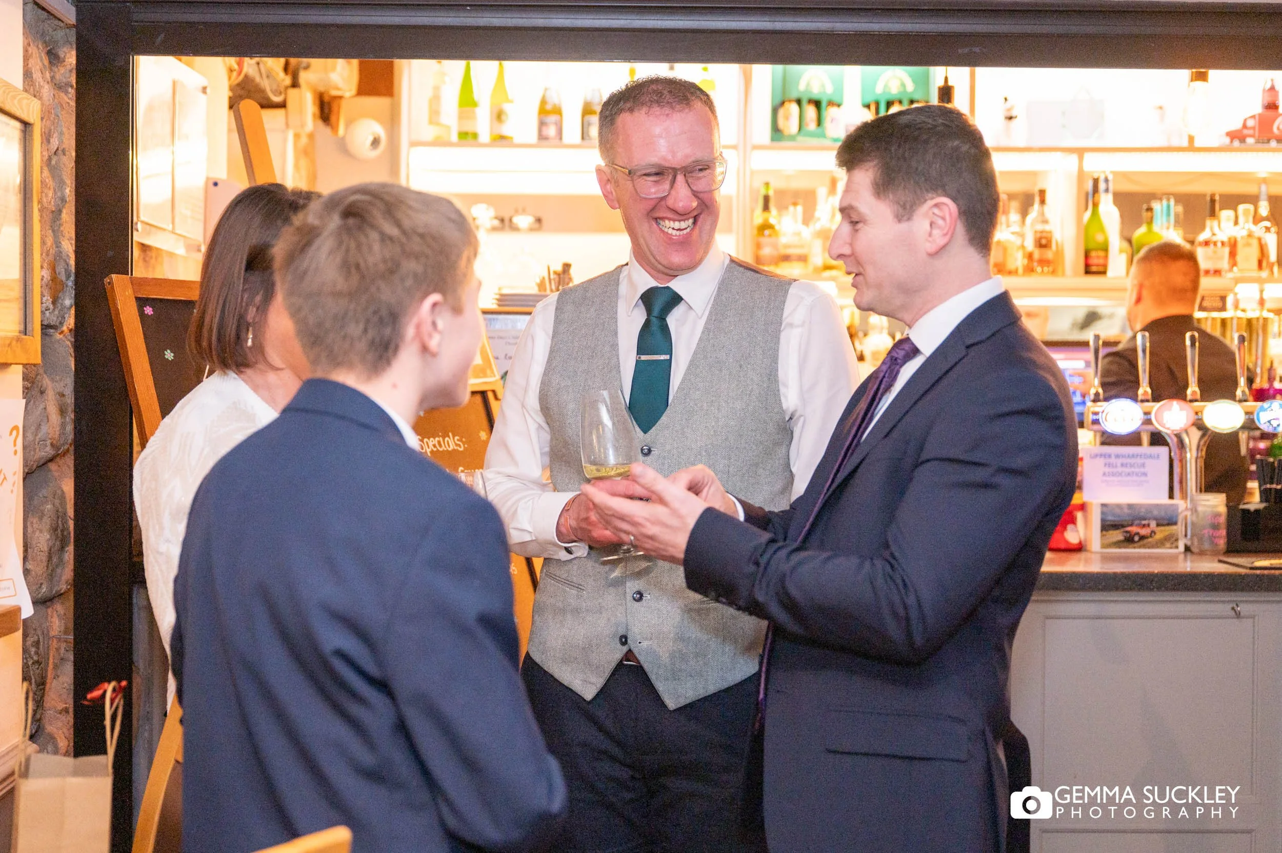 Wedding guests enjoying a laid-back Yorkshire Dales wedding reception