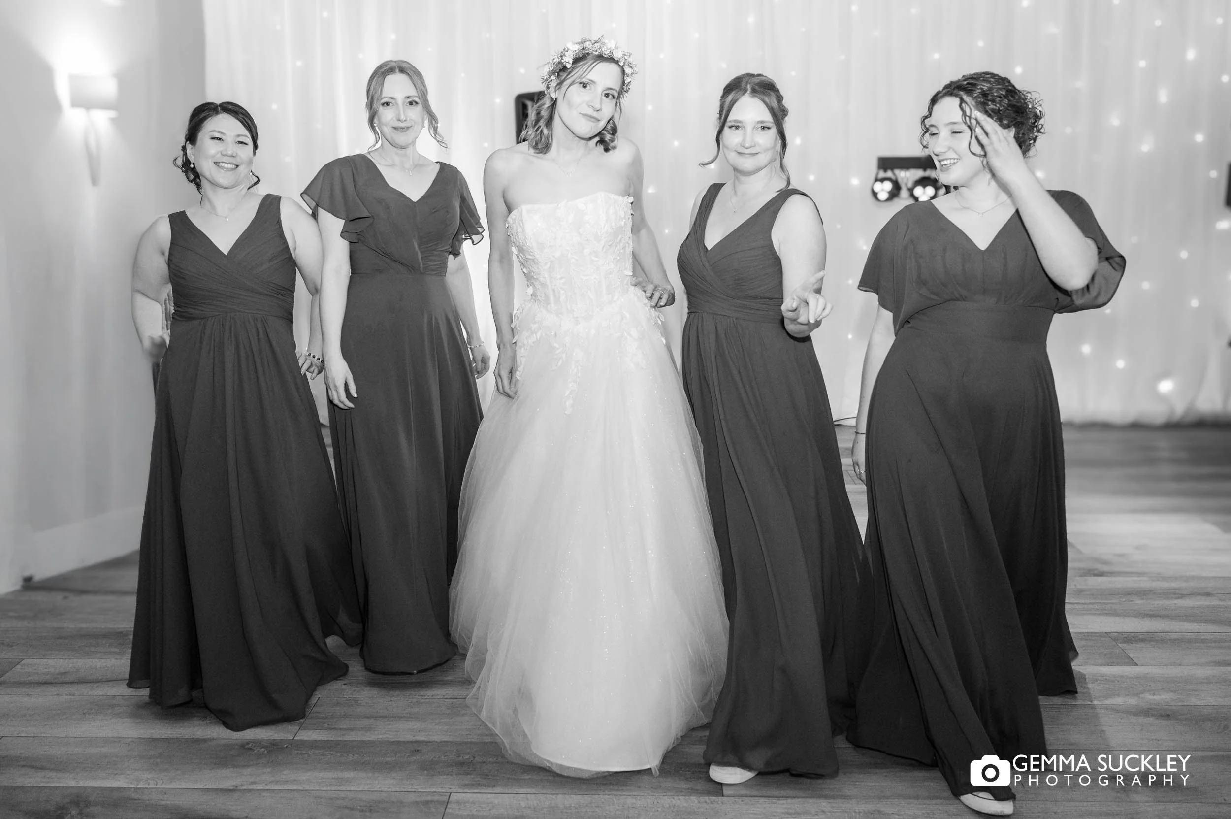 bridal party on the dance floor at the gamekeepers inn