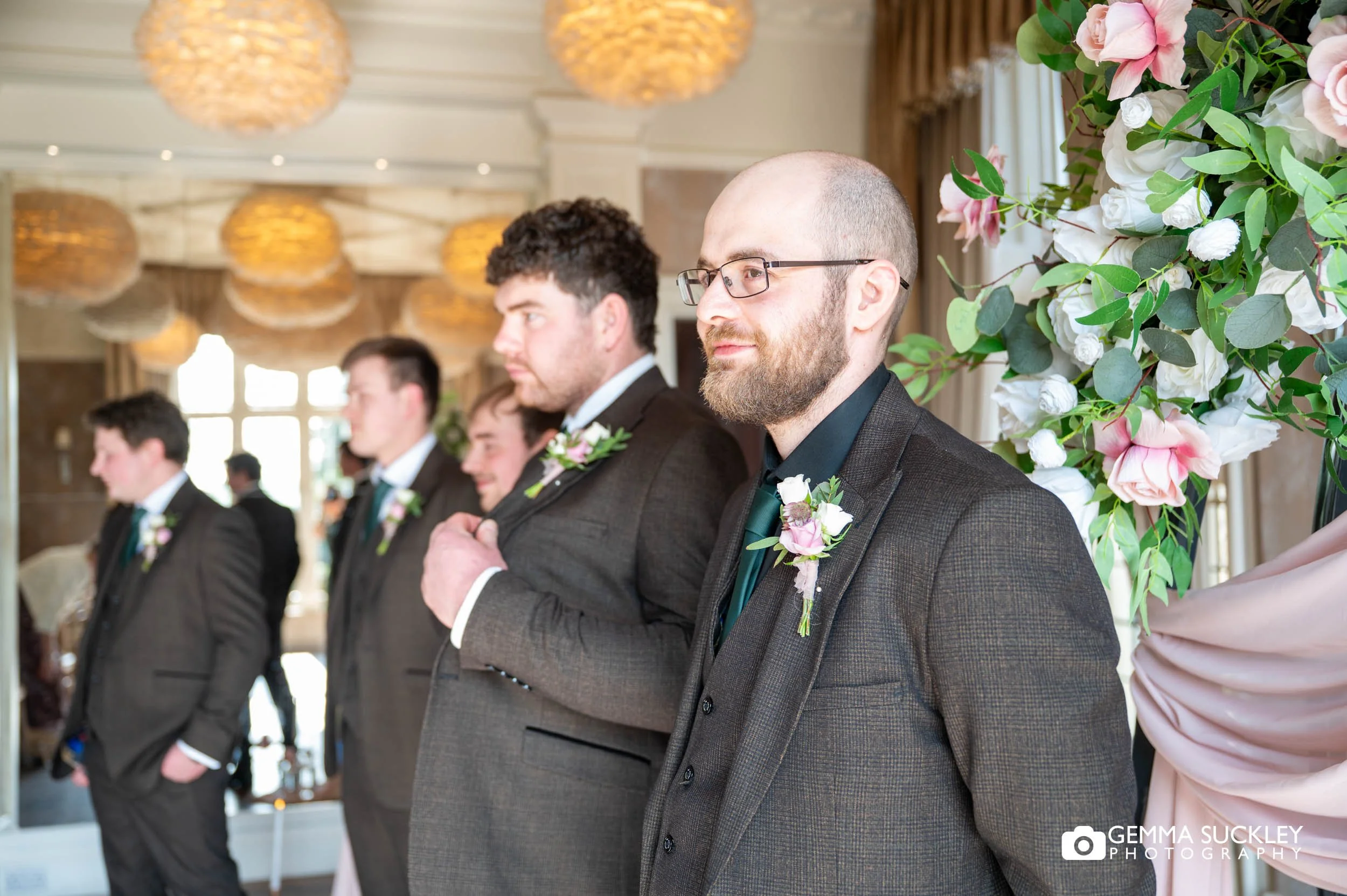 the grooms party pre-ceremony at the falcon manor