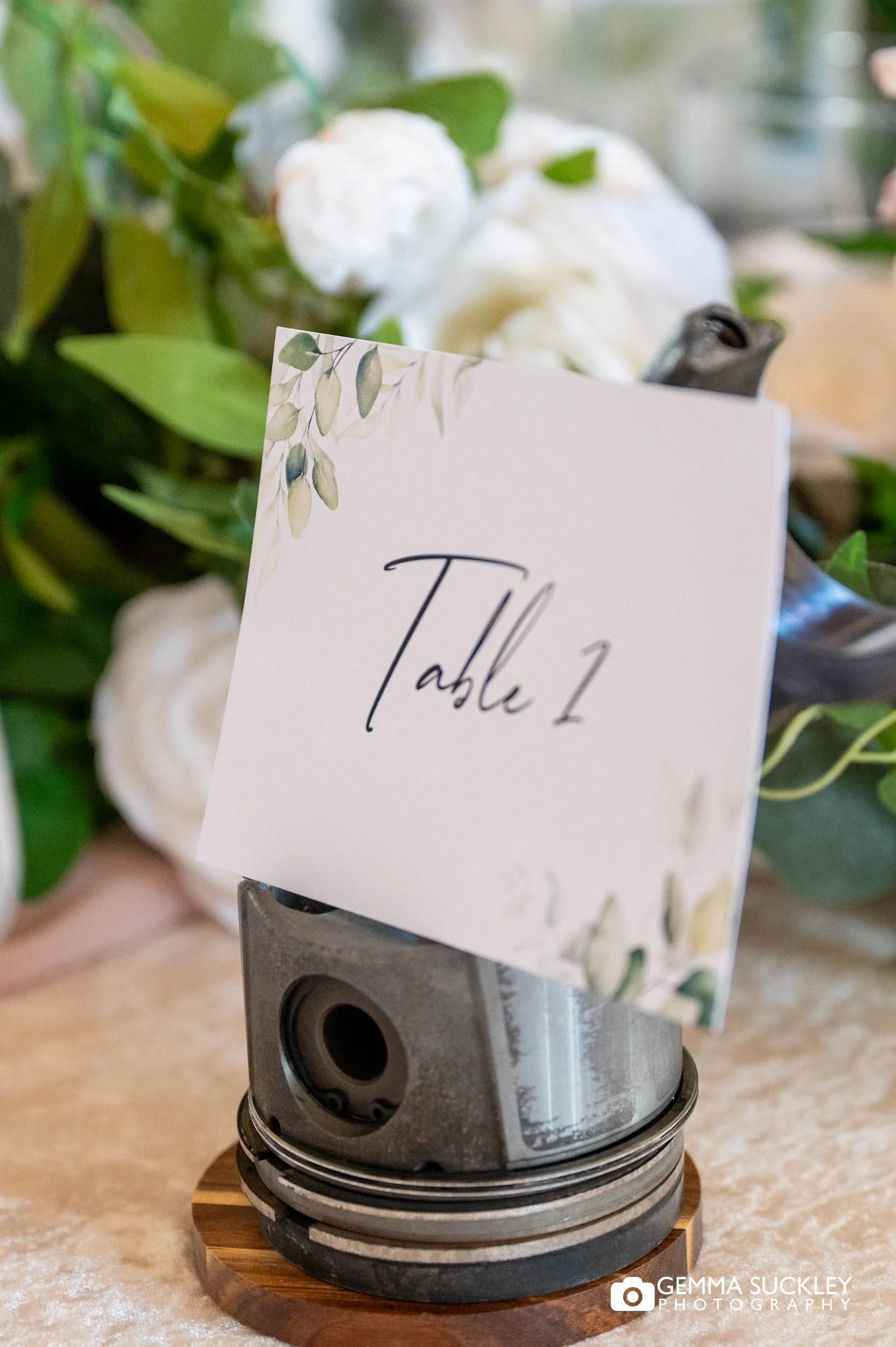 table number and holder personalised detail at the falcon manor 