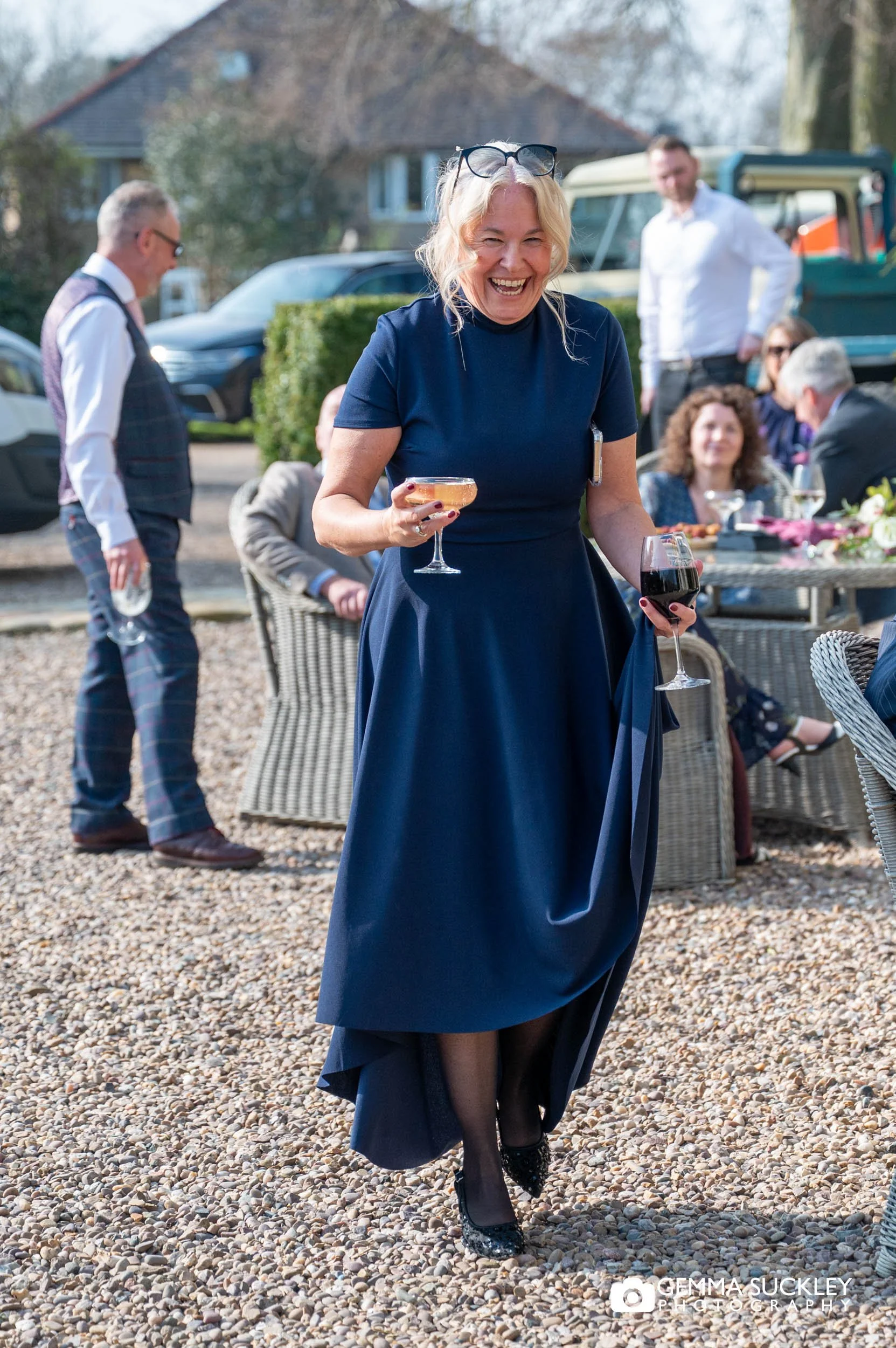 Wedding guests enjoying drinks reception at Falcon Manor
