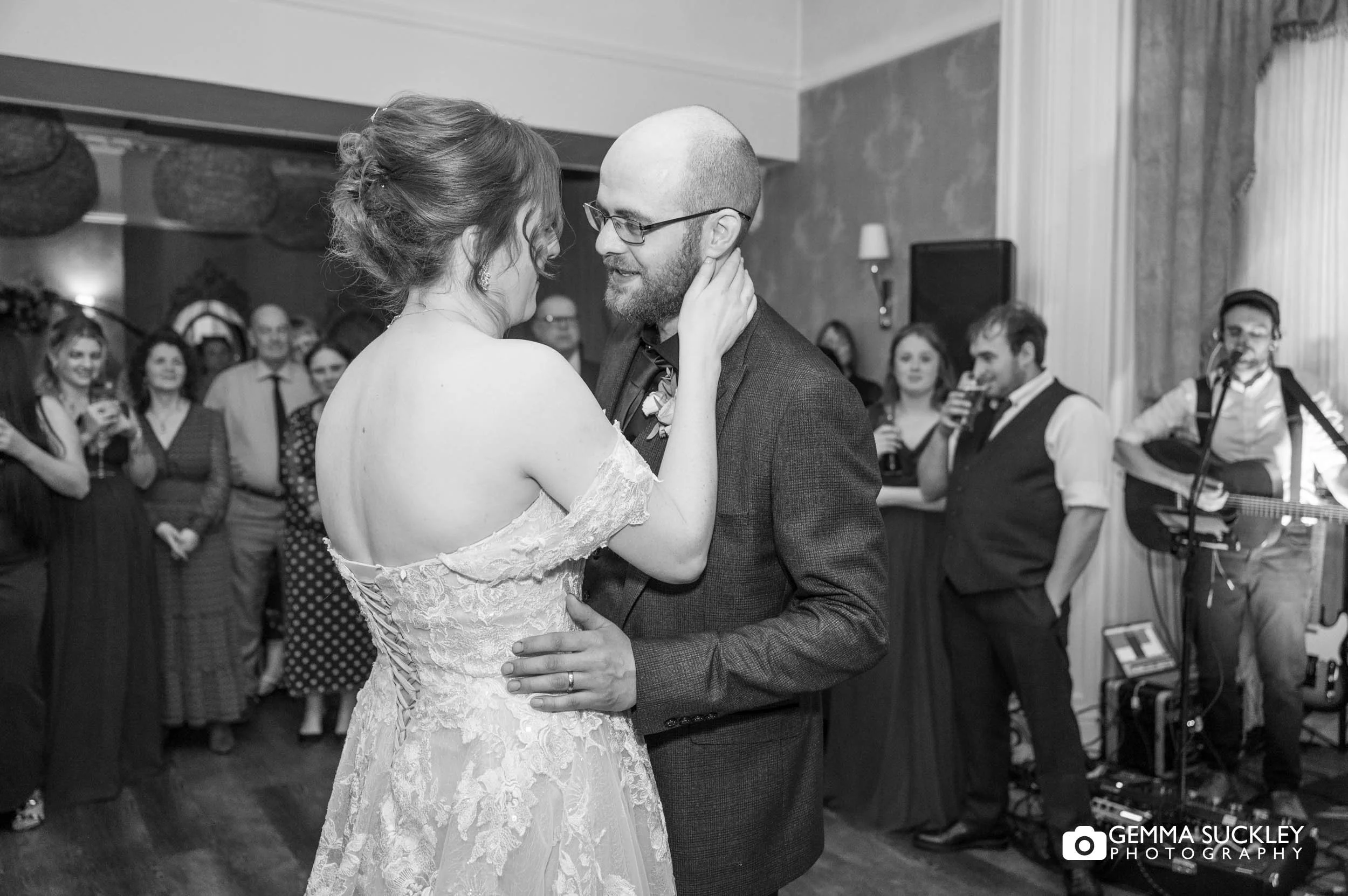 Couple sharing first dance at Falcon Manor wedding reception