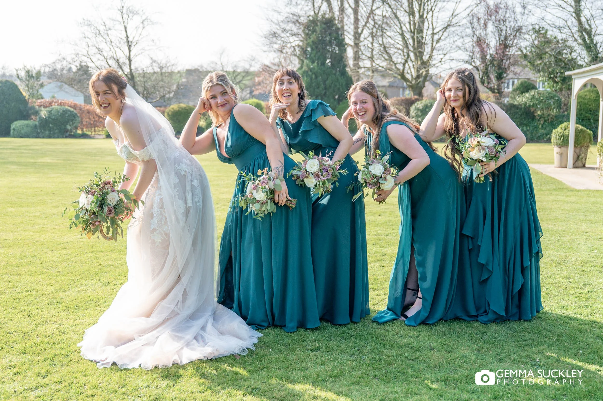 fun bridesmaids portraits at the falcon manor