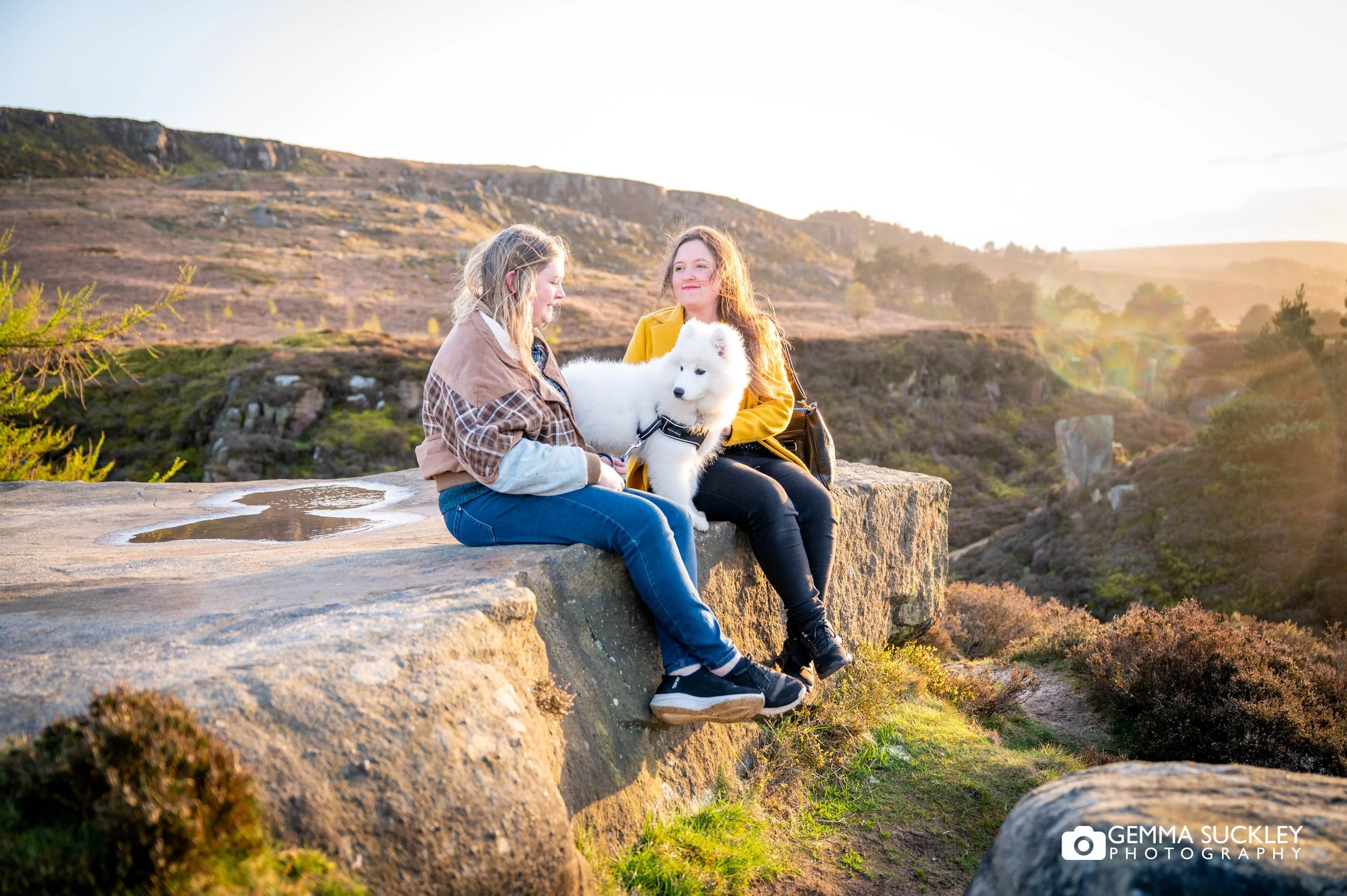 Golden hour portrait of a couple on Ilkley Moor