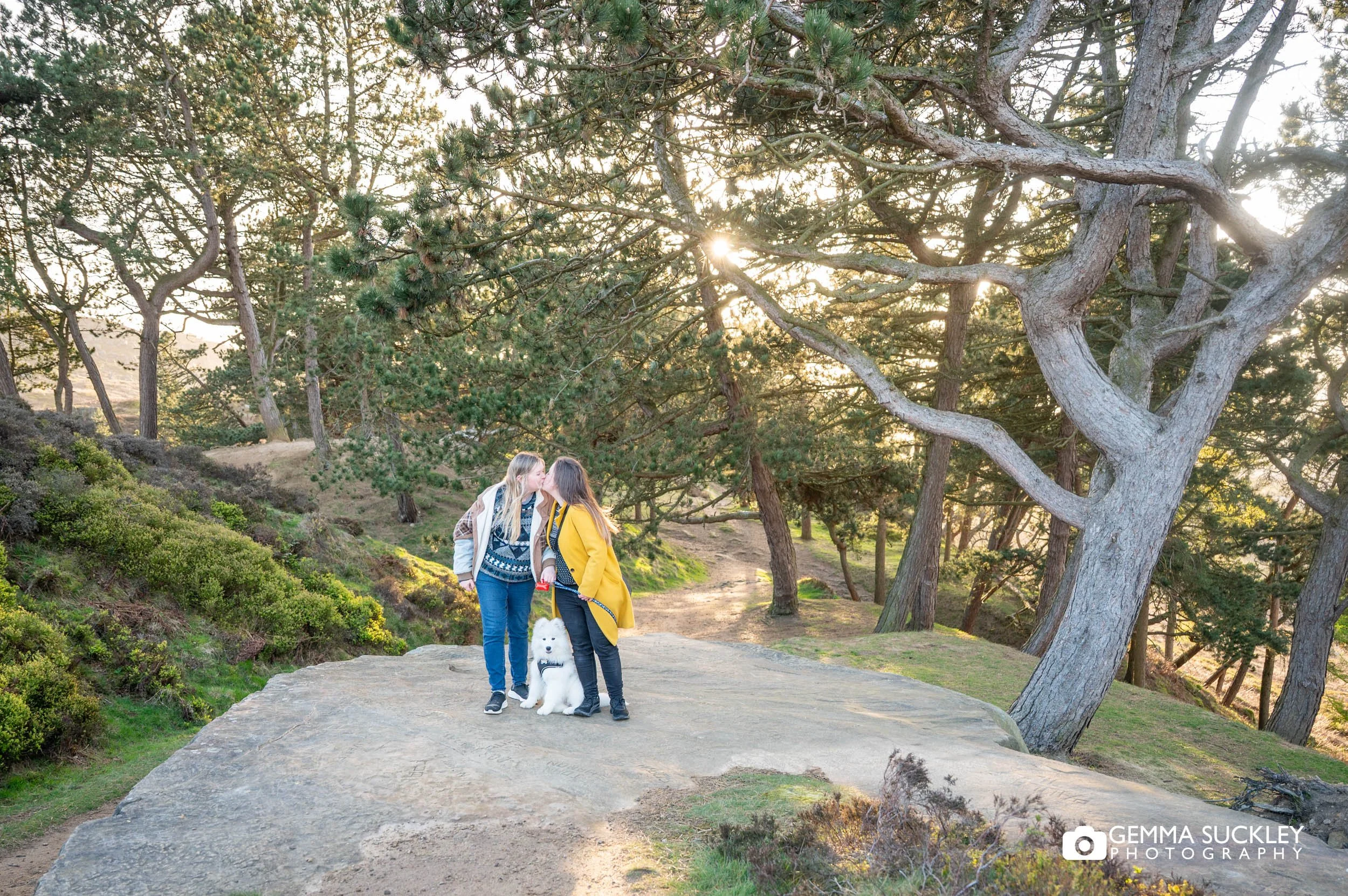 Golden hour engagement portrait of a couple on Ilkley Moor