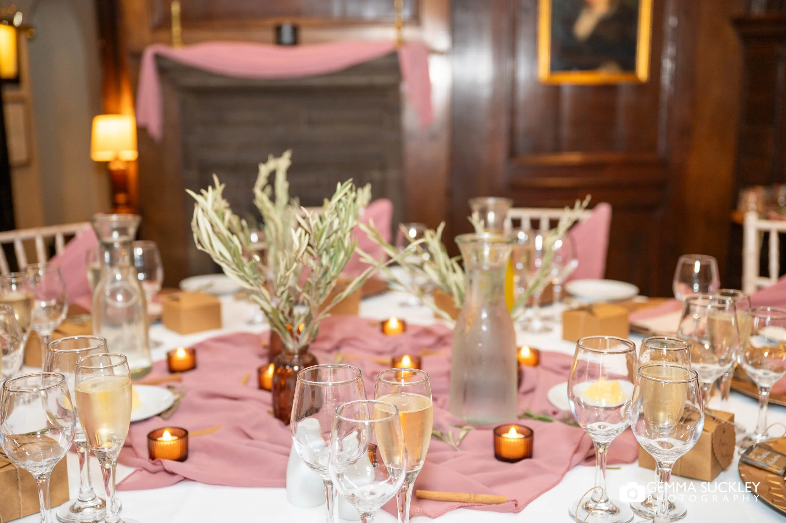 Close-up of carefully styled wedding table details