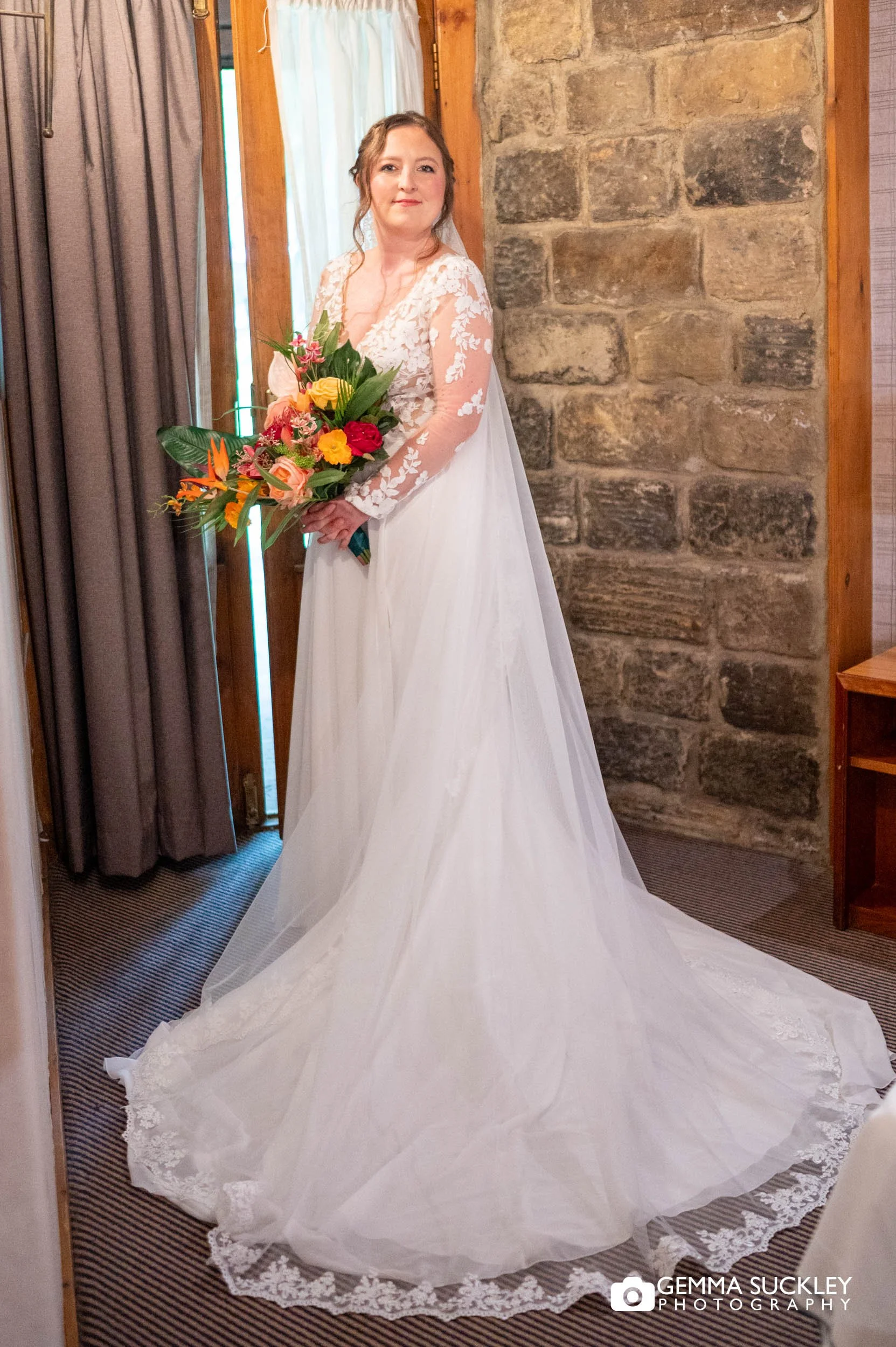 Bride and bride getting ready separately on the wedding morning