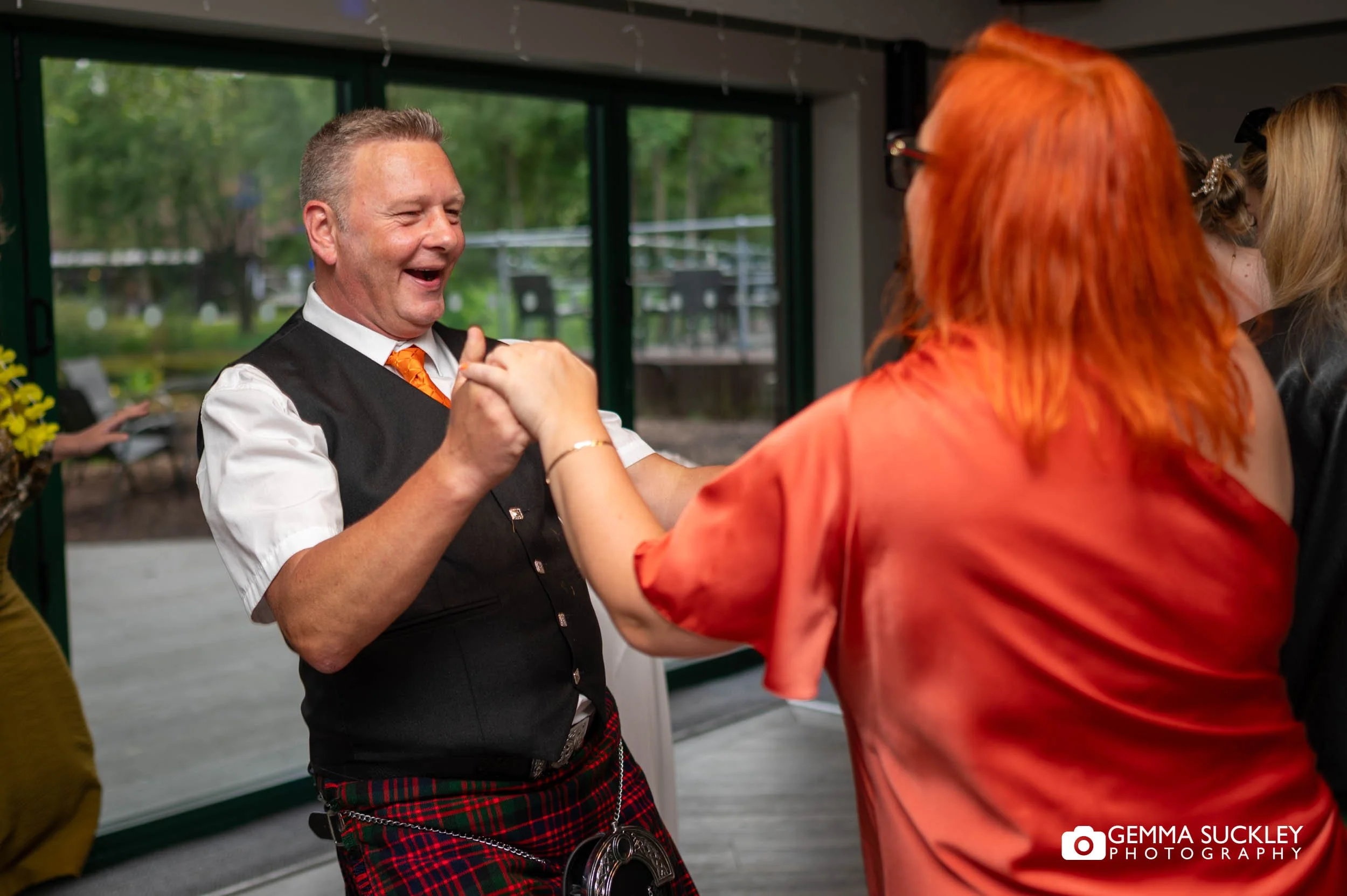 wedding guests dancing at chevin hotel wedding