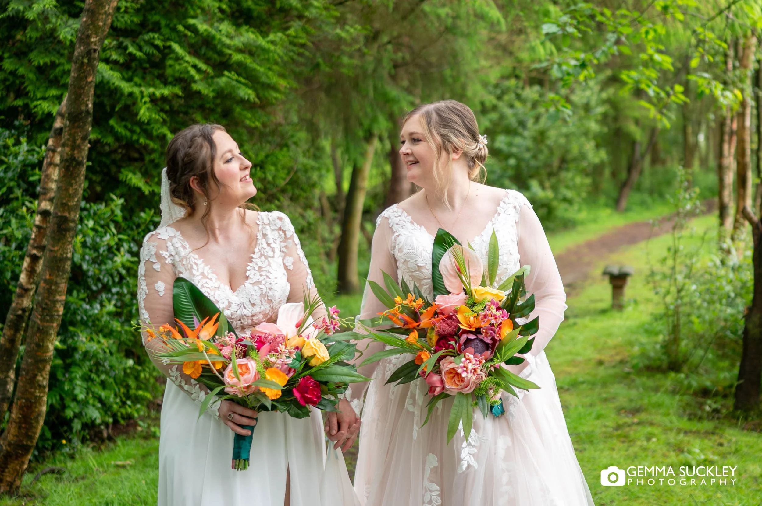Rachel and Dagmara walking through the woodland at Chevin Country Park Hotel