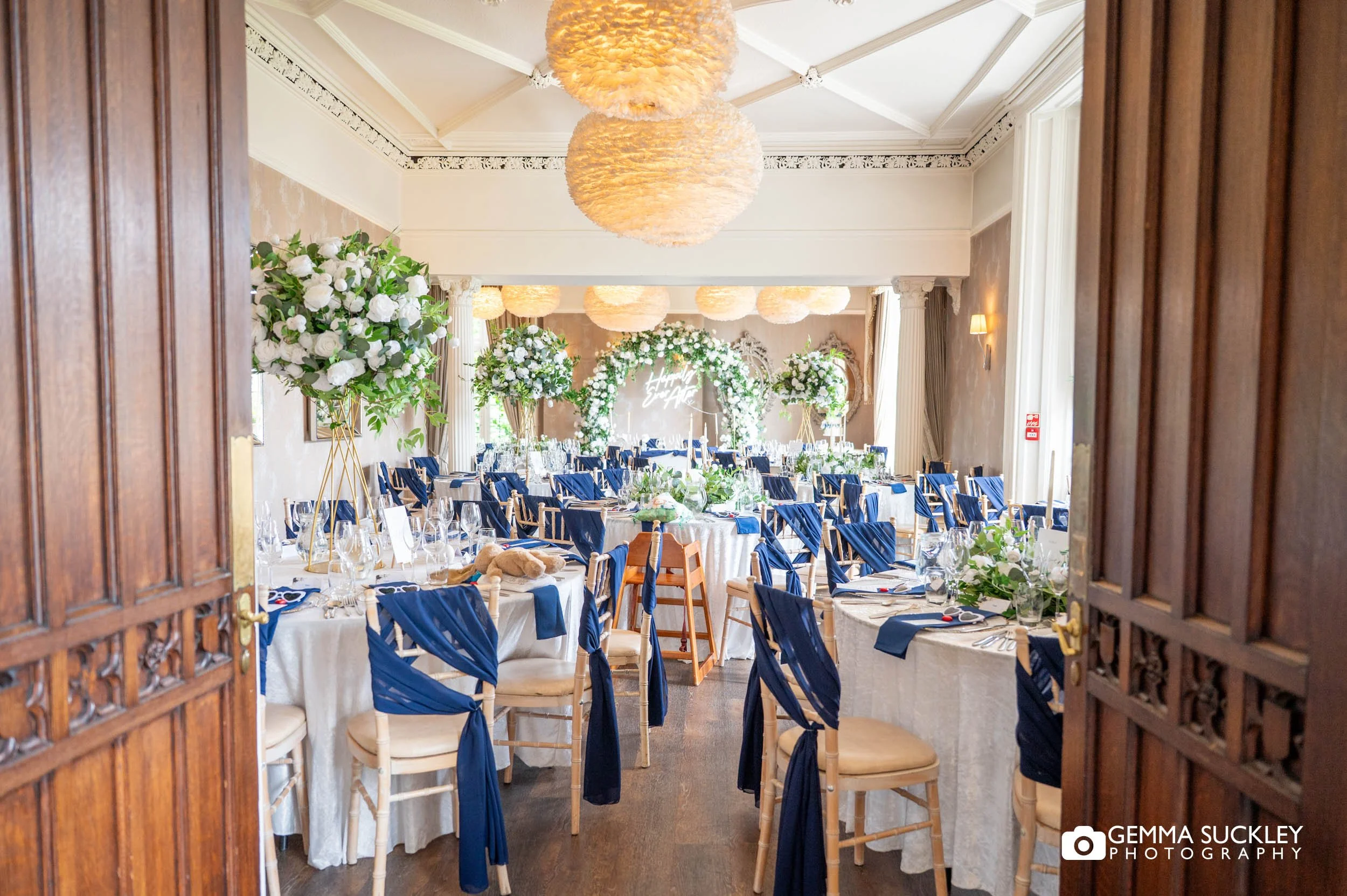 the wedding breakfast room at the falcon manor