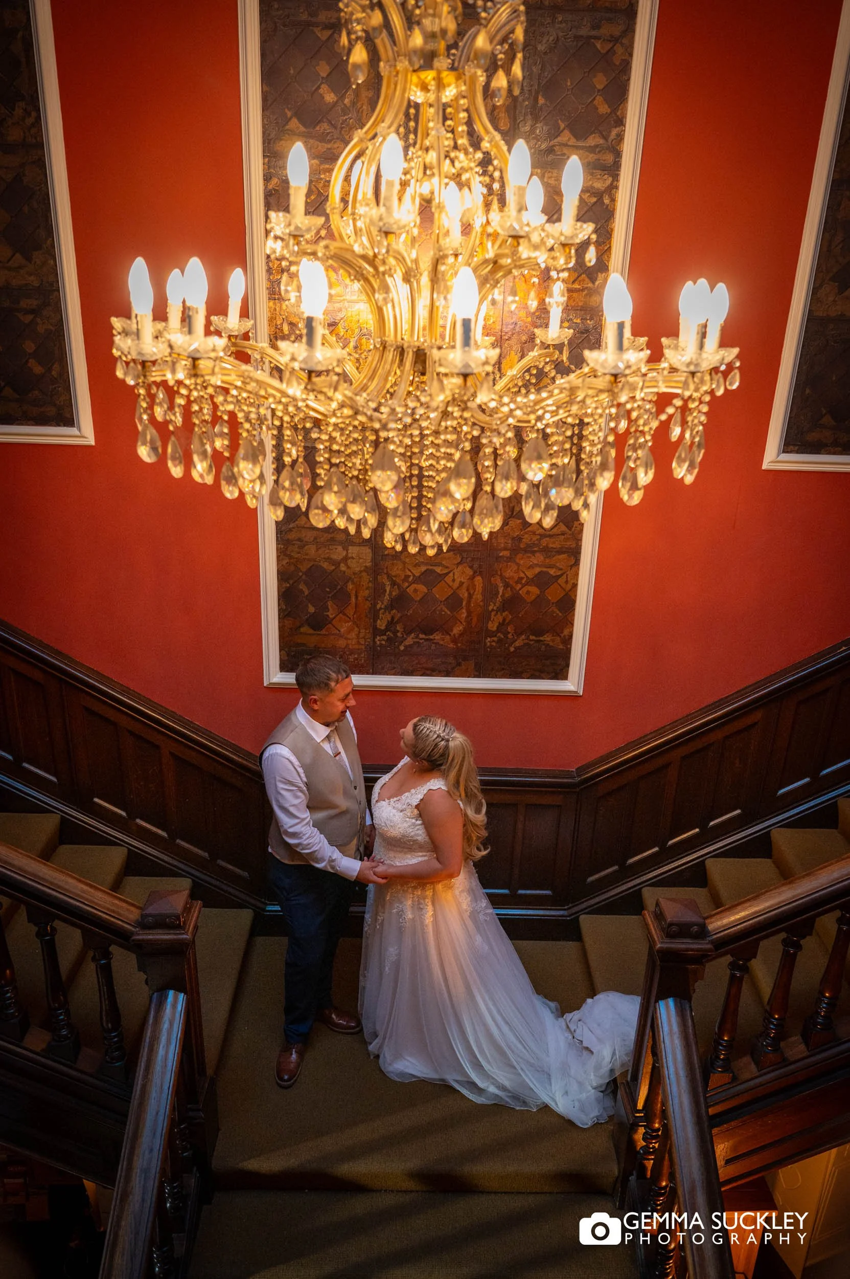 Romantic portrait of newlyweds at Falcon Manor