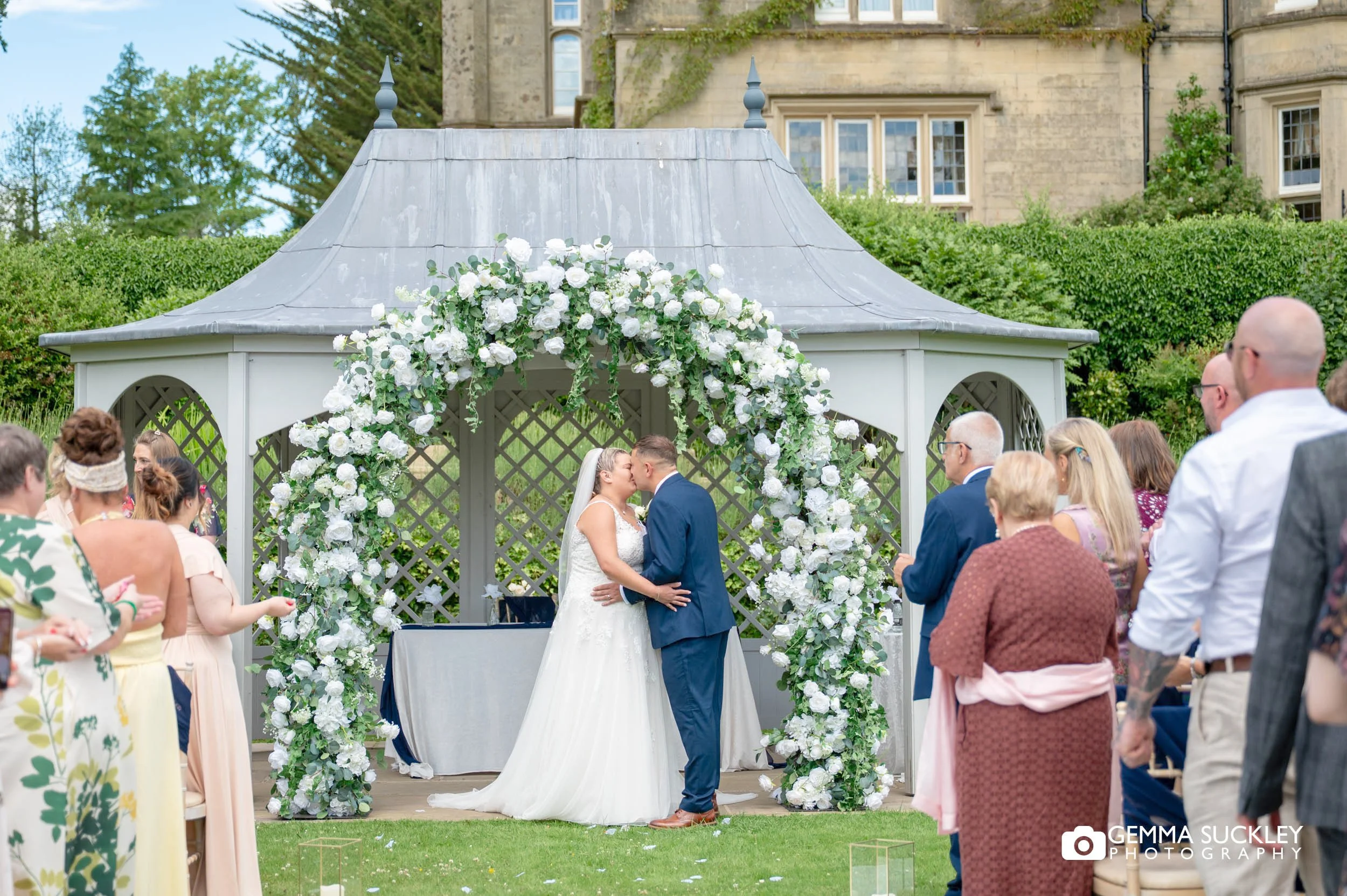 First kiss after the wedding ceremony