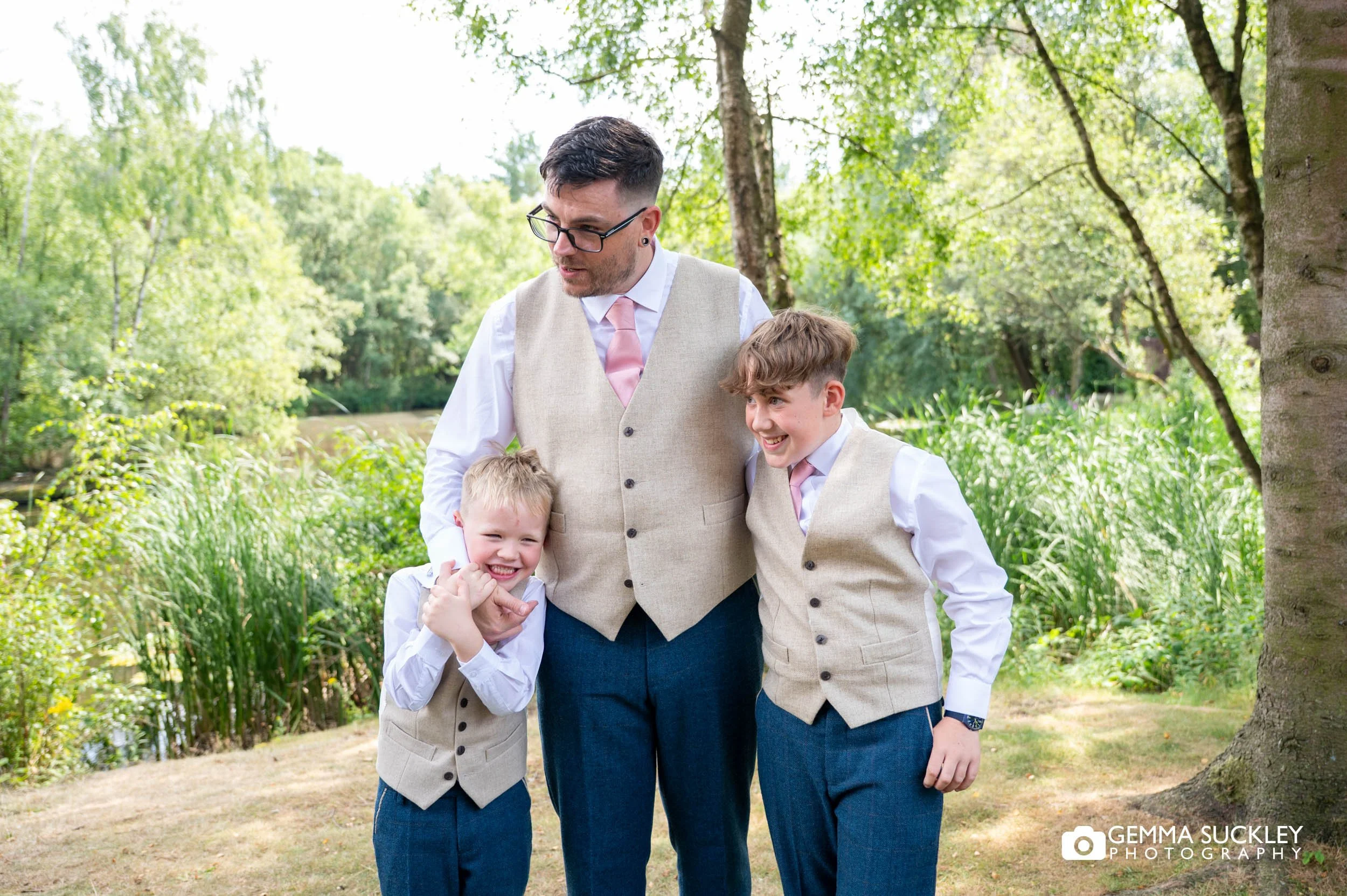 groom with sons outside in the chevin hotel