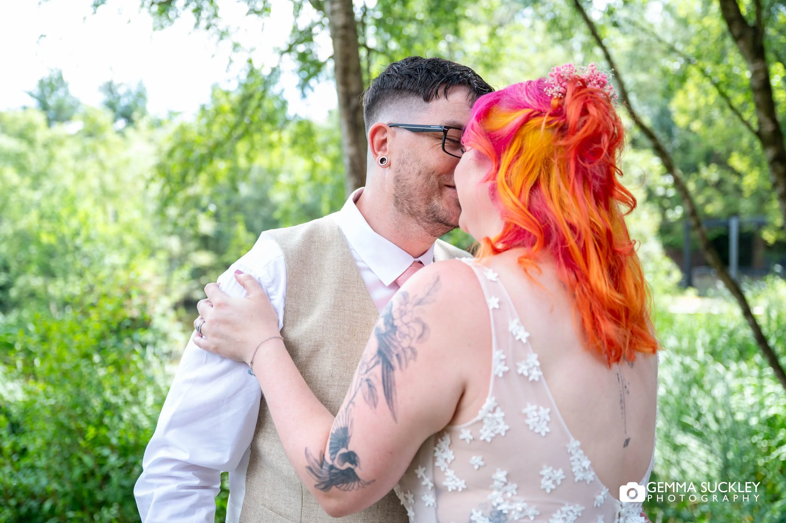 Newlyweds sharing a quiet moment together