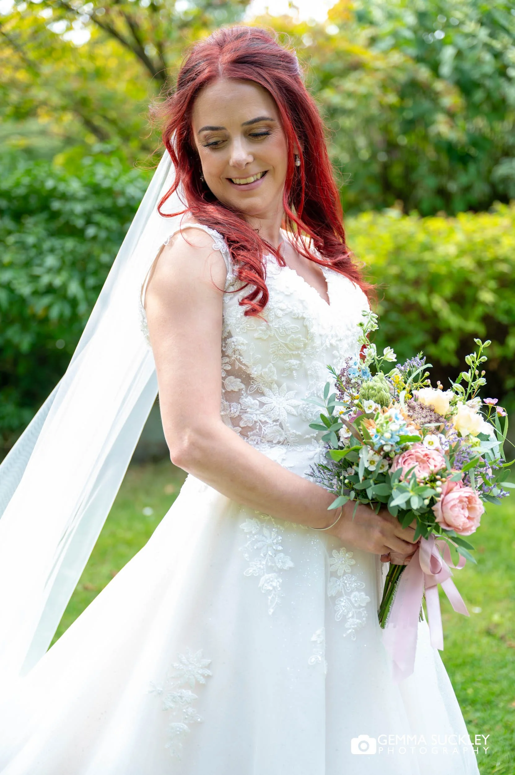 Bride wearing her sparkly wedding dress