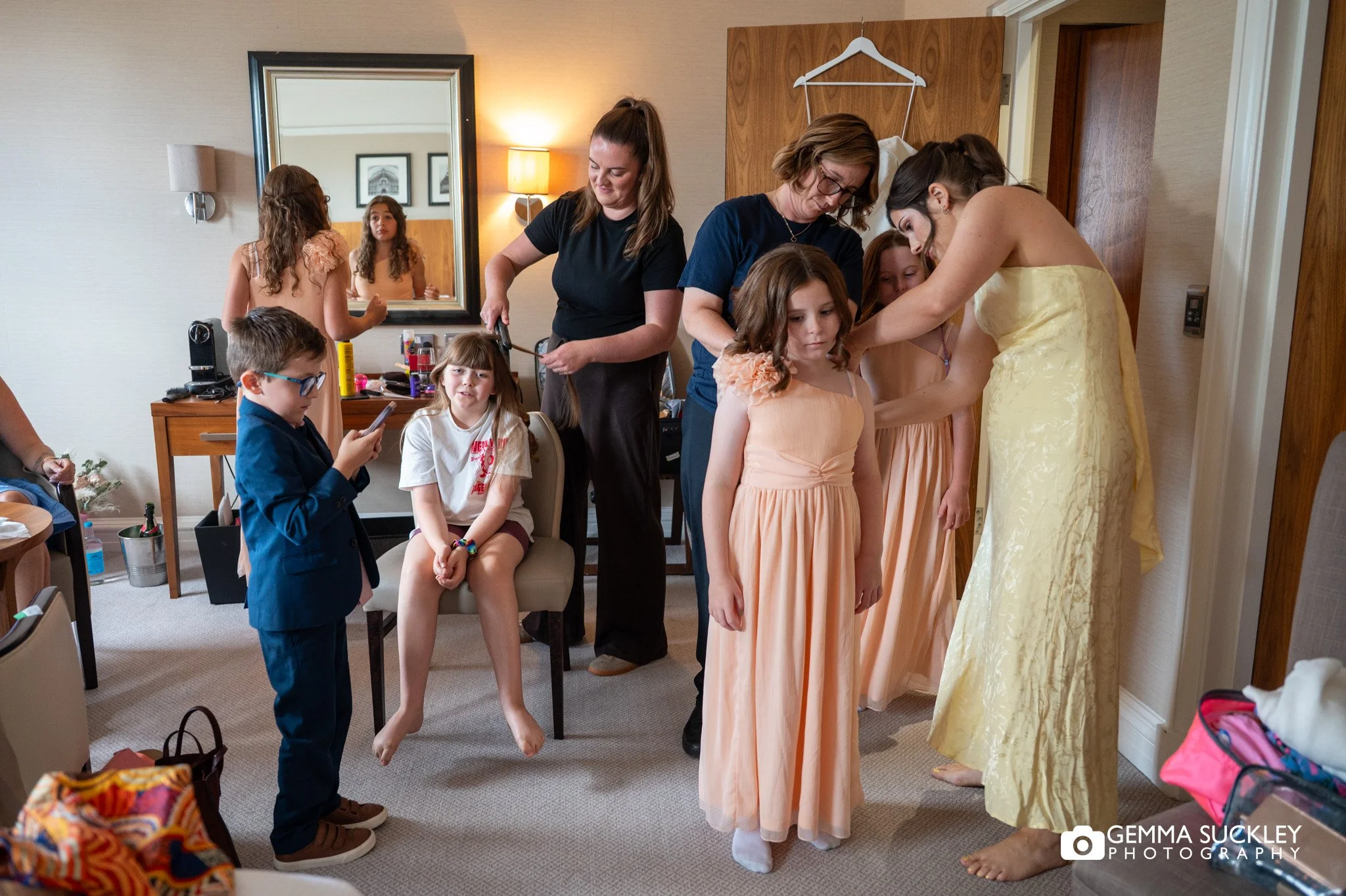 family getting ready pre-wedding at the grand york
