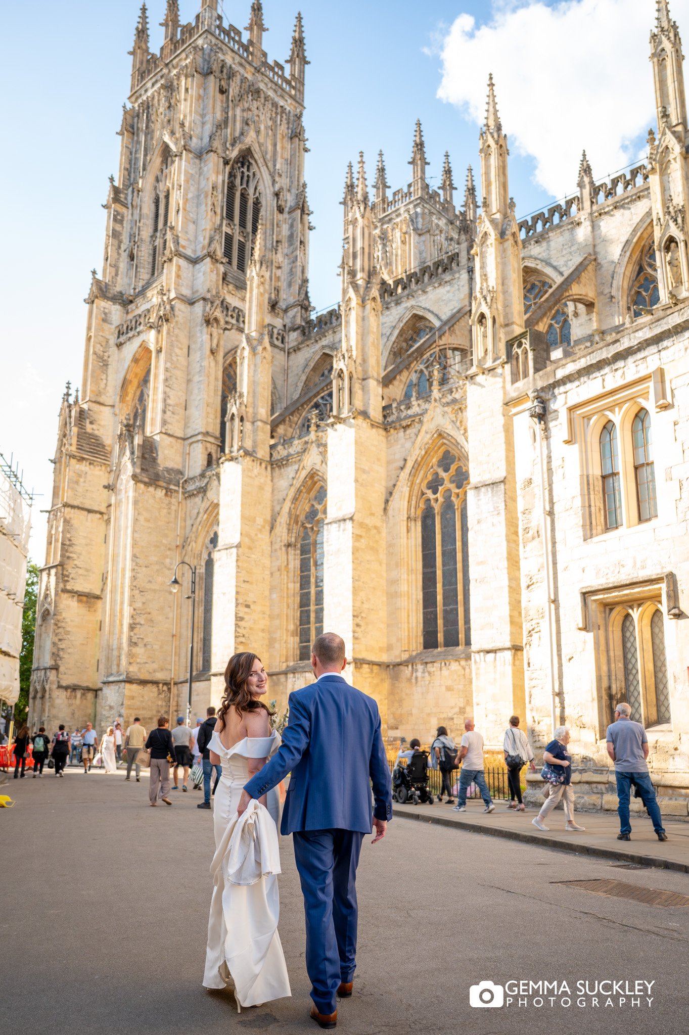 Bride and groom portrait with York Minster