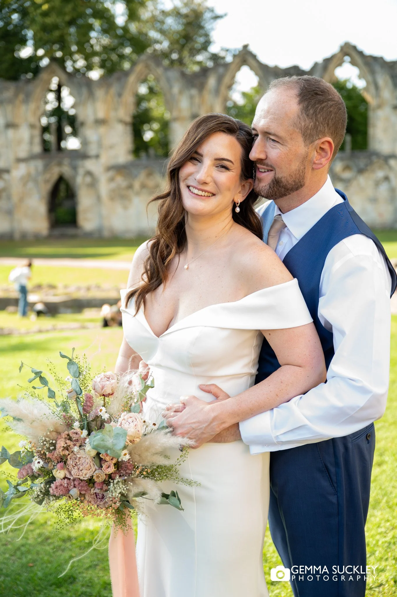 bride and groom at Museum Gardens in york