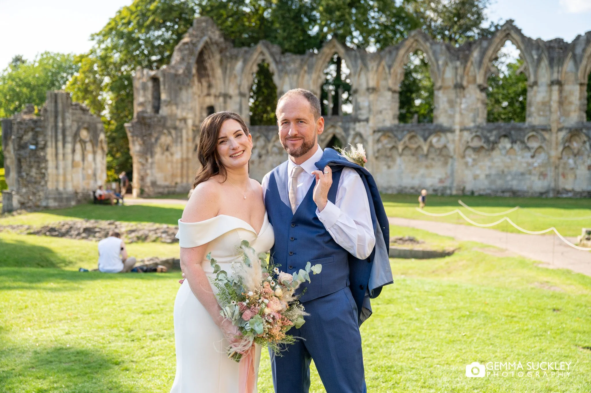 bride and groom at york Museum Gardens