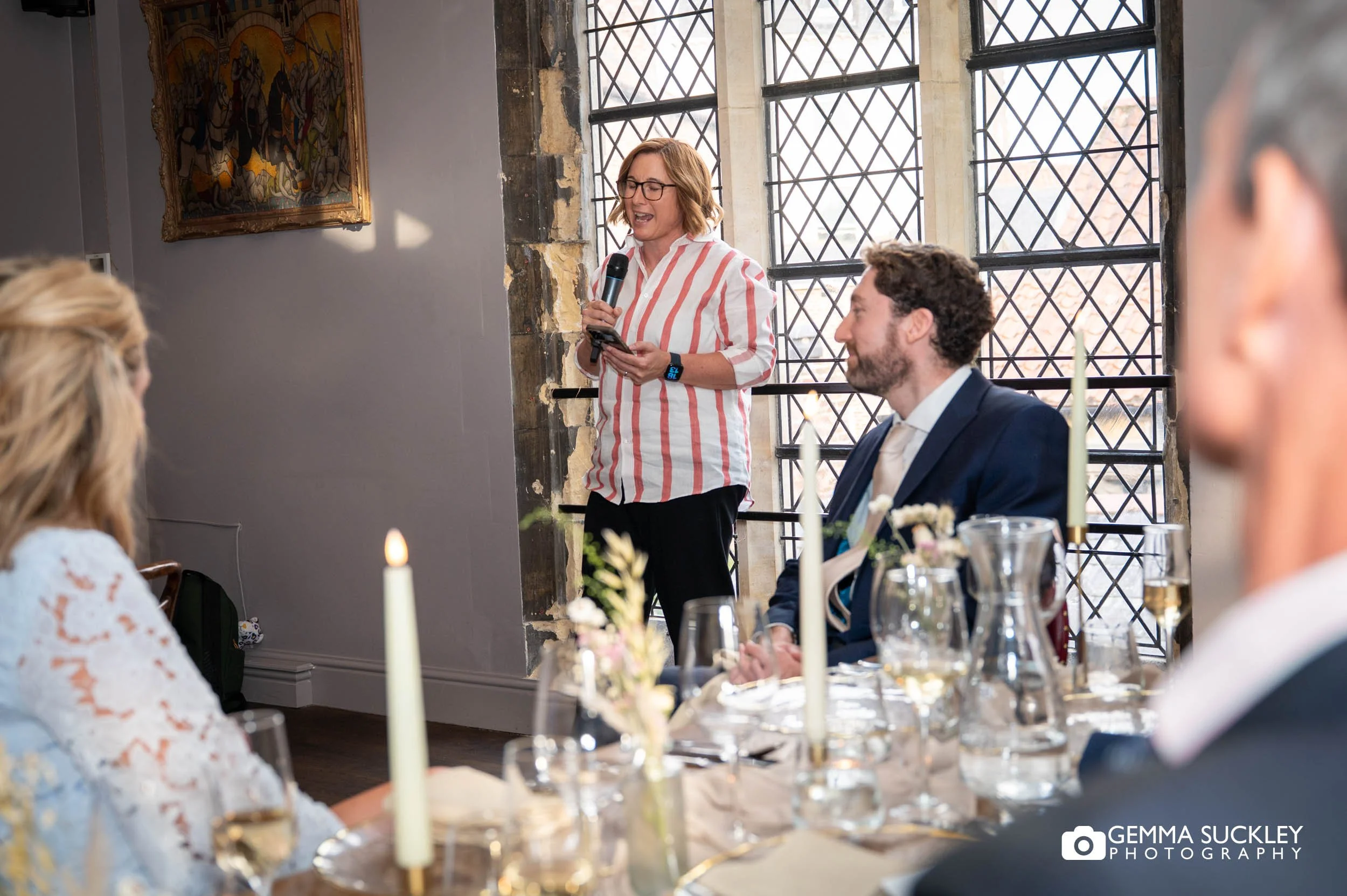 bride making speech at york minster refectory 