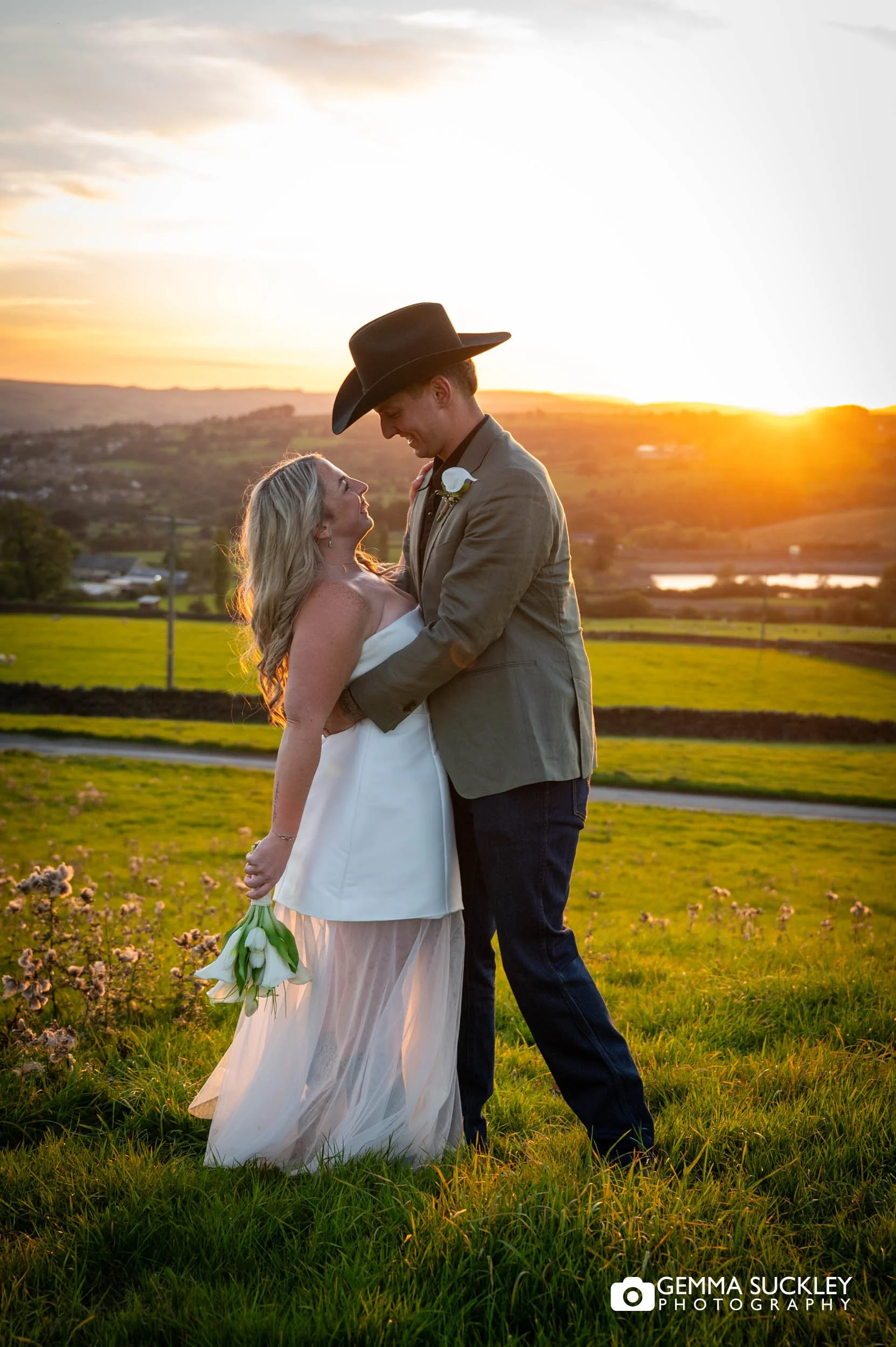 wedding portraits at sunset