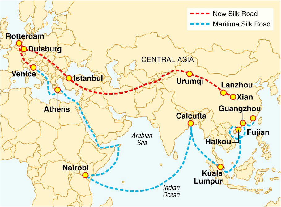 The Chinese Silk Road Projects connect countries across the Asian continent through trade and technology. Image from Web on China.&nbsp;