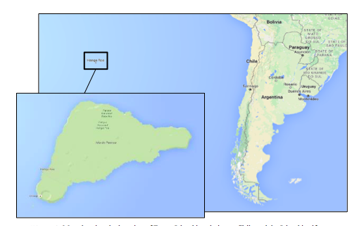 Figure 2: Map showing the location of Easter Island in relation to Chile and the Island itself (Source: Google Maps). 