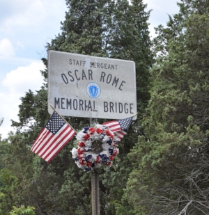 The Oscar Rome Memorial Bridge on Pilgrims Highway in Massachusetts