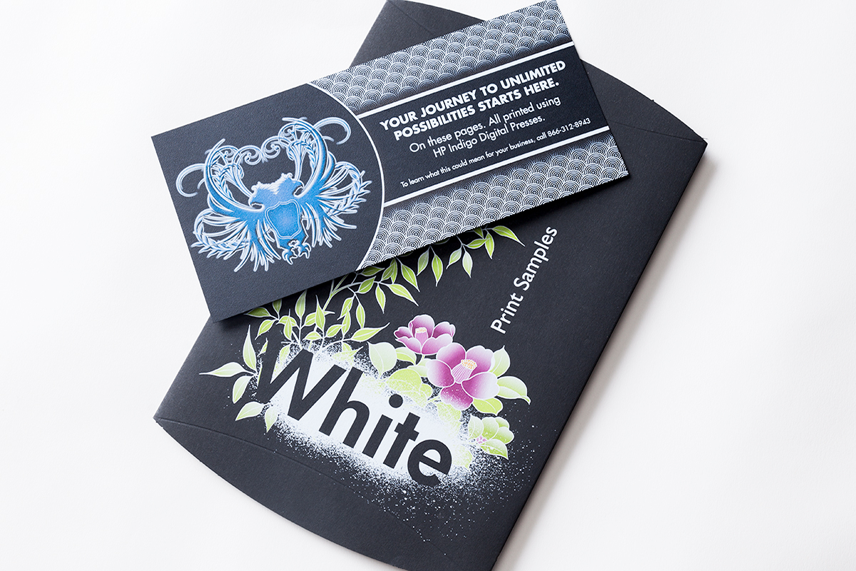 White Ink +CMYK on Neenah Classic Laid Epic Black 80C