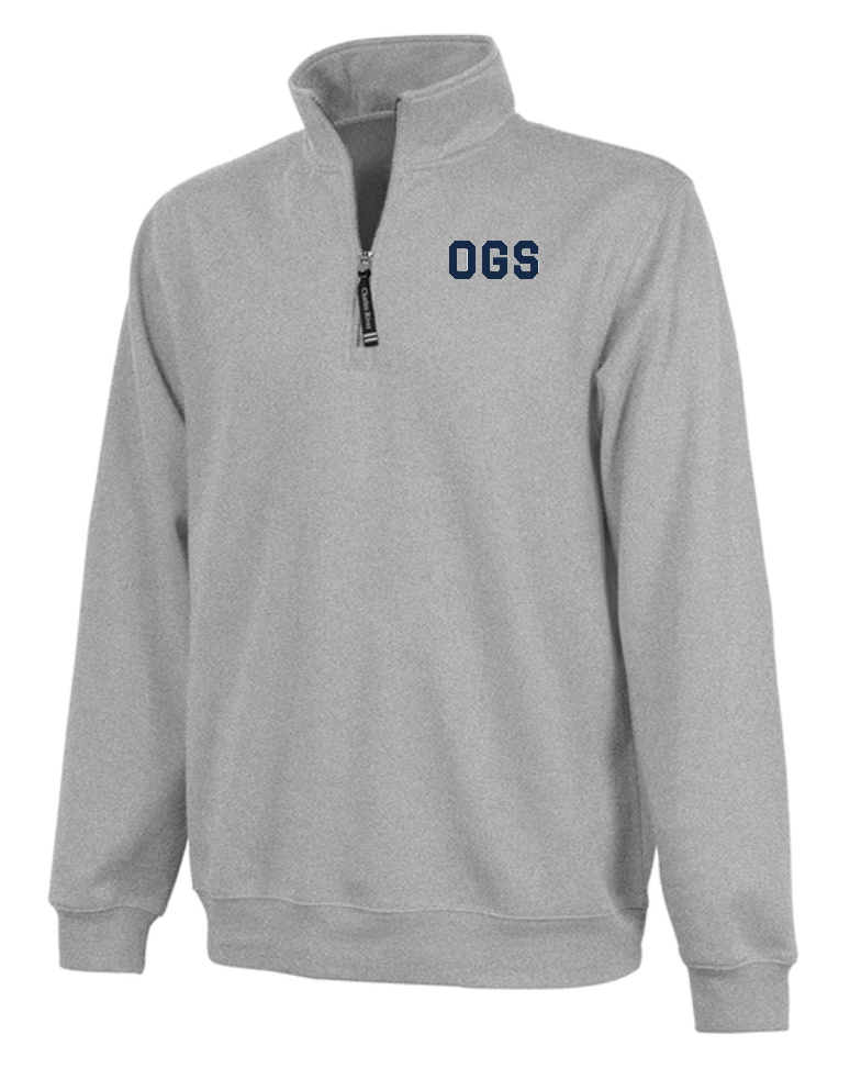 OGS gray quarter-zip with embroidered OGS on chest