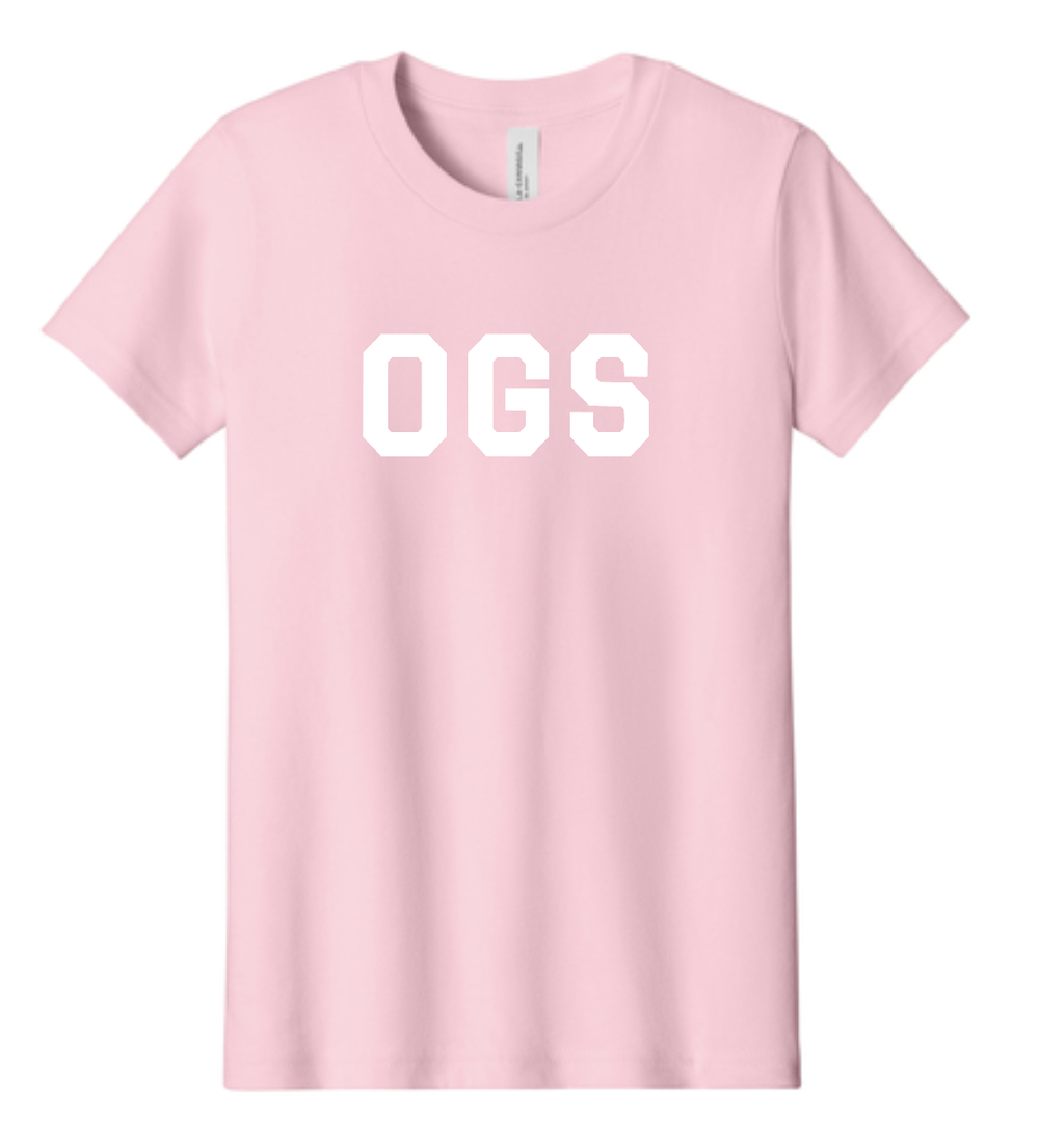 Pink OGS tee with white OGS lettering