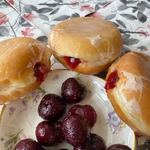There's nothing that symbolizes Spring like cherry blossoms! So...we welcome Spring with our Sour Cherry Bliss donut in April.  Bursting with flavour and sour cherry filling, this delightful donut is finished off with a simple glaze.  Simplicity of c