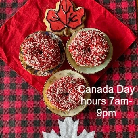 Celebrate Canada with us on July 1st with these special treats. We are thankful to share our Canada sugar cookies and Canada themed sprinkle donuts with you on your travels! Open regular hours (7am-9pm) #canadaday2026  #donutmillreddeer