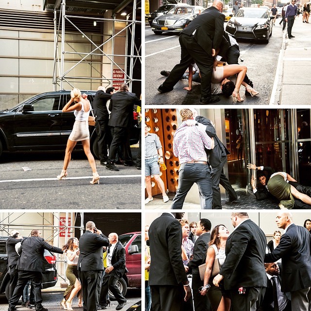 Scrapping outside the Dream Hotel. May 2014. #fembotsbattle #overagressivesecurity #chazzrumble