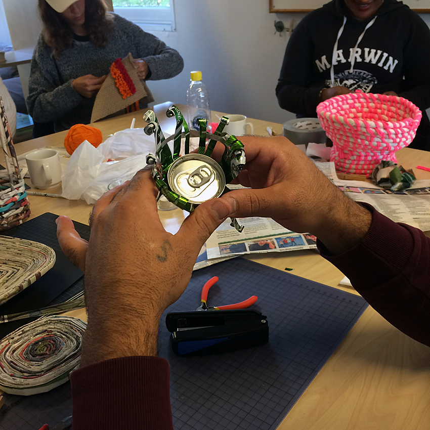 Working with cans.