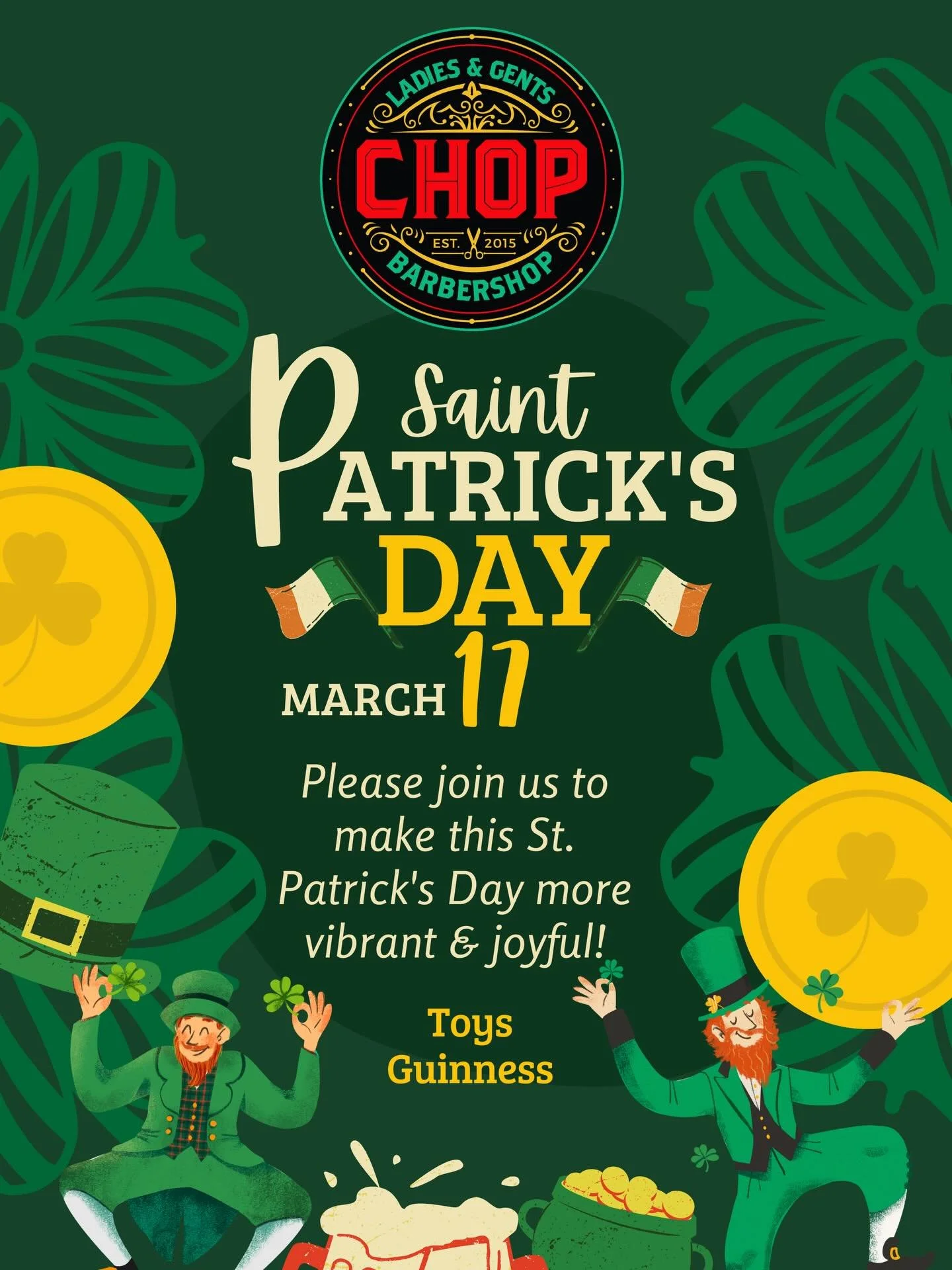 🍀 A litte luck + A fresh cut 🍀 

This St.Patrick&rsquo;s day, stop by for a clean cut and enjoy a complimentary Guinness while you&rsquo;re in the chair 🍻

Because noting pairs better with a fresh fade than than a cold pint and a little Irish luck