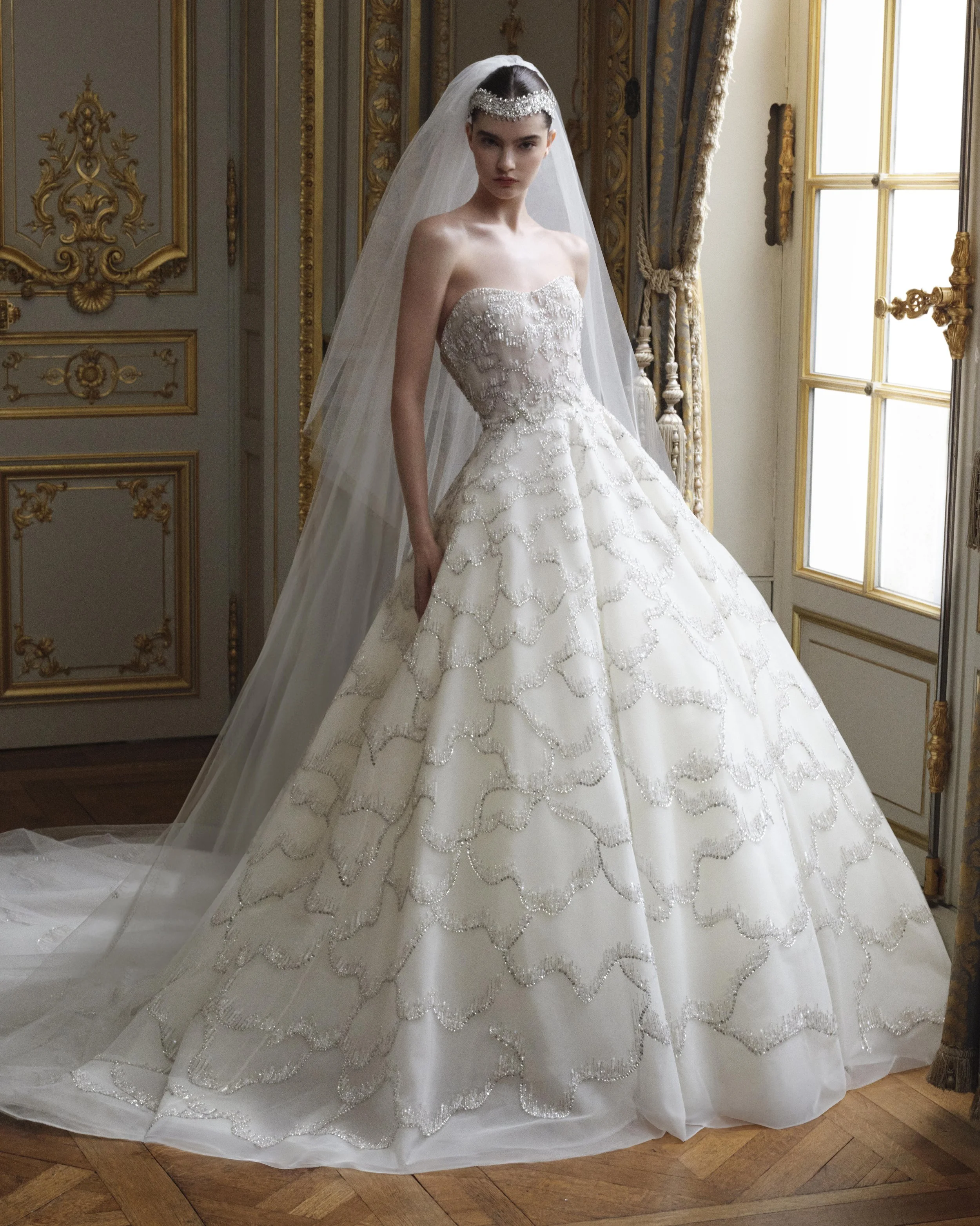 elie saab wedding dress Bridal SS26 Look 14 shaped headpiece completes the look LOOK 11 - ELIE SAAB